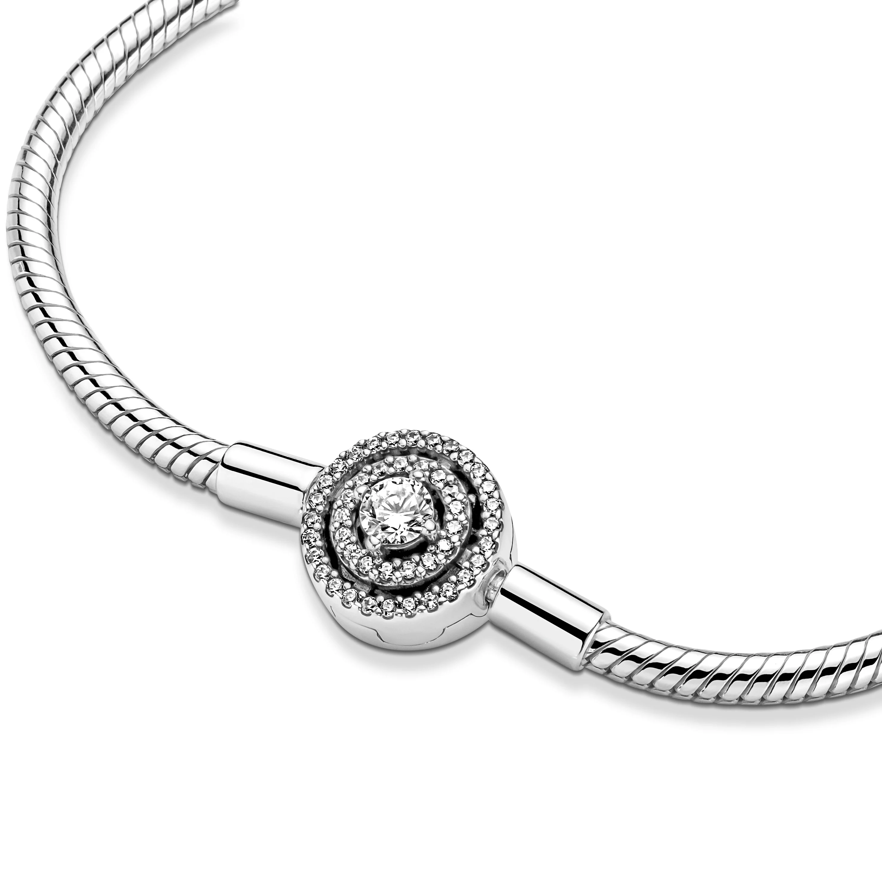 Snake Chain Sterling Silver Bracelet With Clear Cubic Zirconia - Image 4