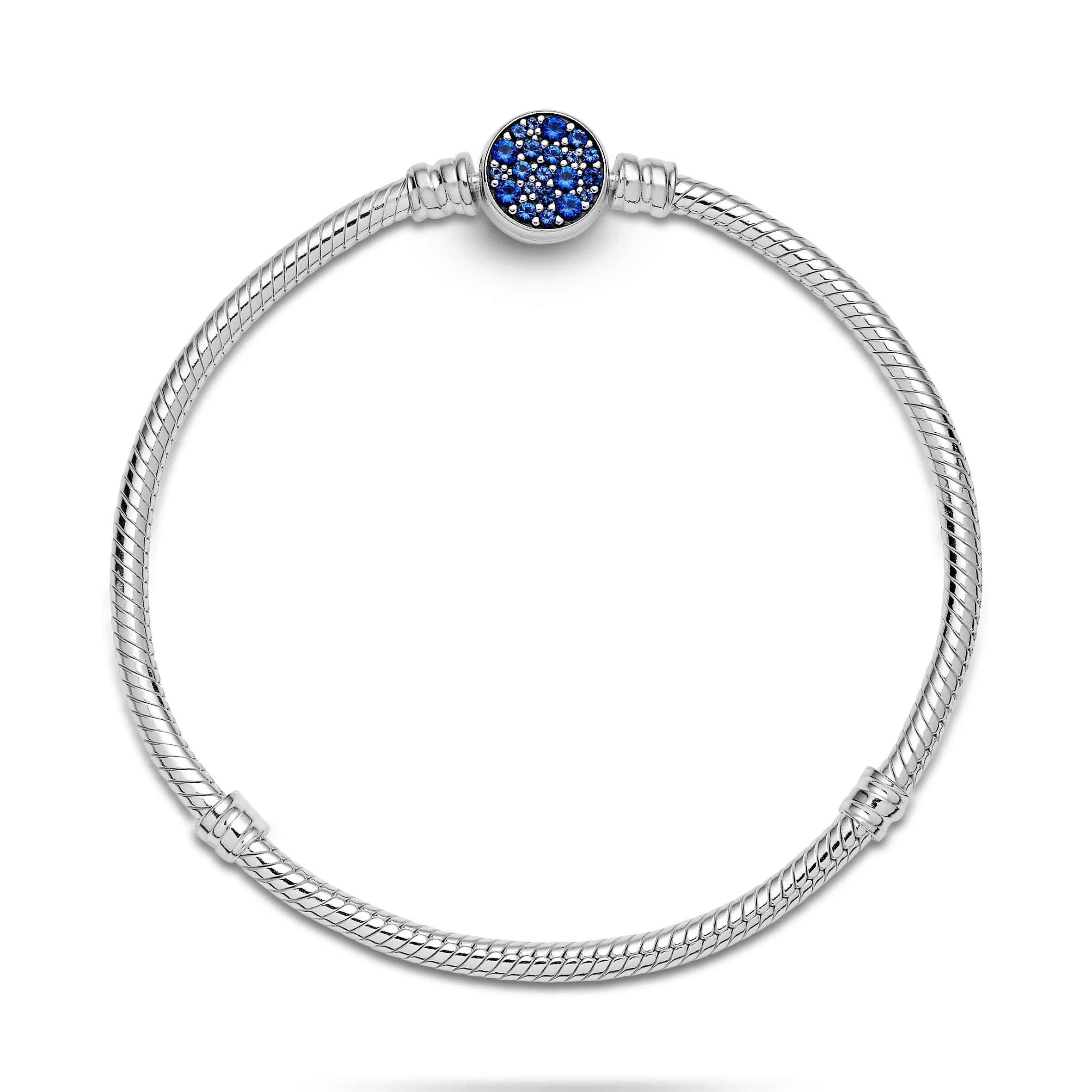 Snake Chain Sterling Silver Bracelet With Disc Clasp With Stellar Blue Crystal - Image 5