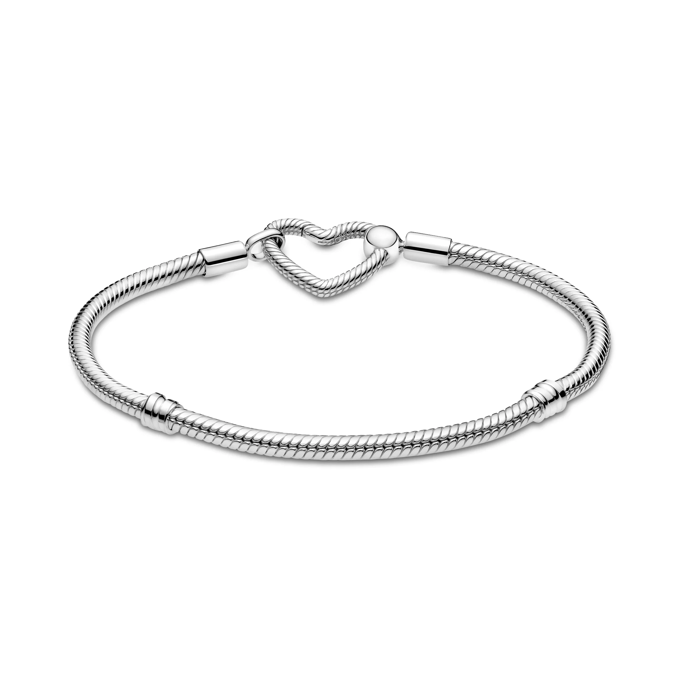 Snake Chain Sterling Silver Bracelet With Heart Clasp - Image 3