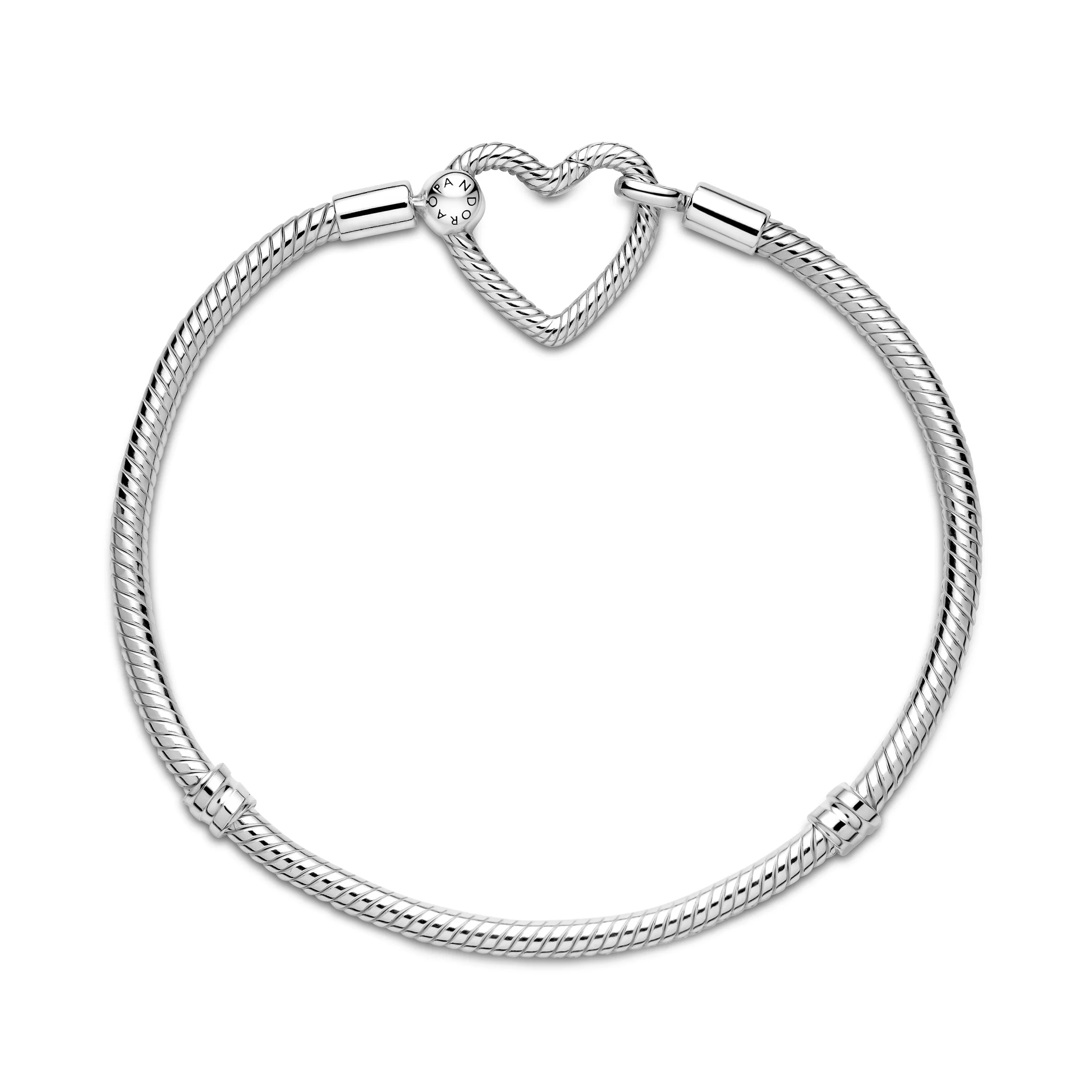 Snake Chain Sterling Silver Bracelet With Heart Clasp - Image 4