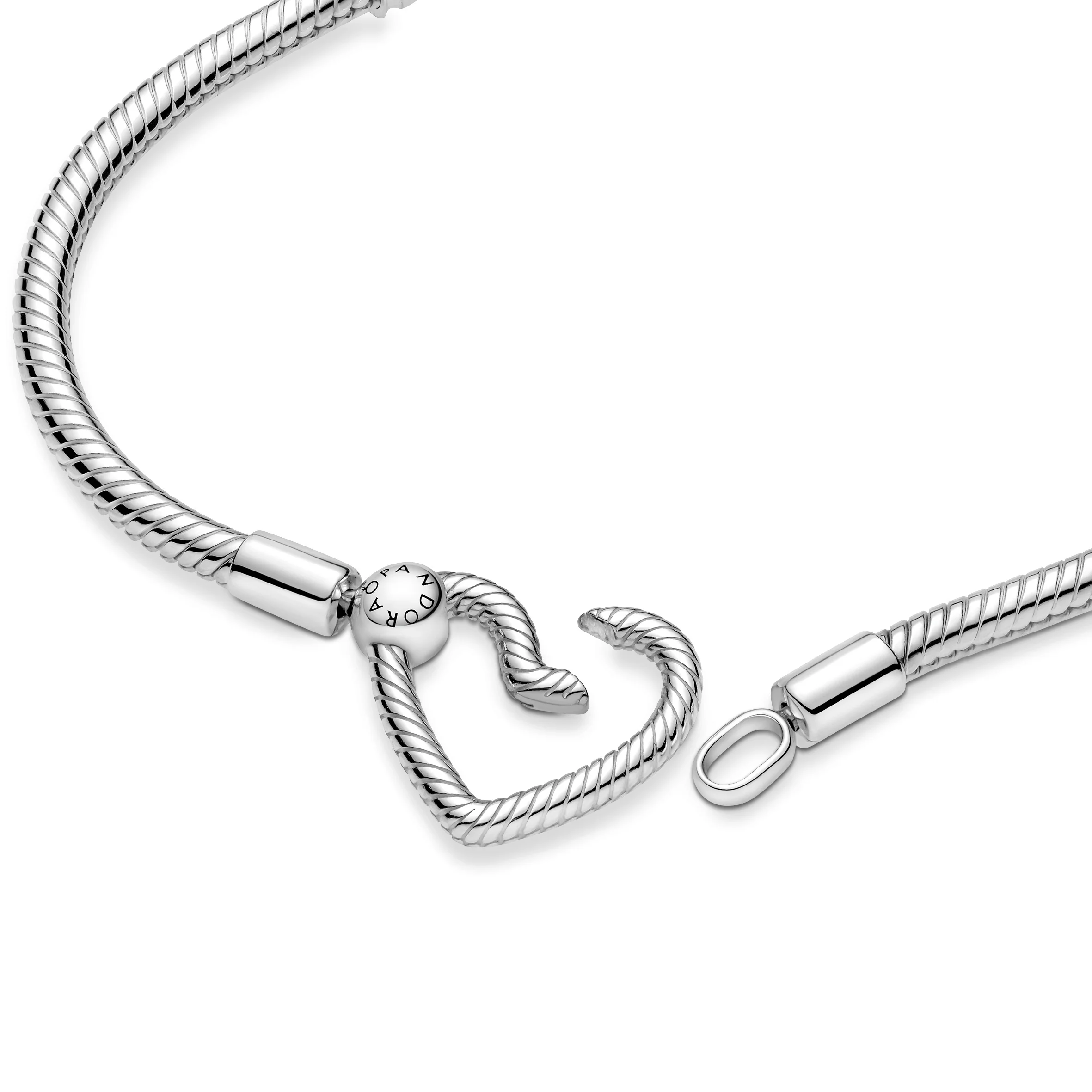 Snake Chain Sterling Silver Bracelet With Heart Clasp - Image 5