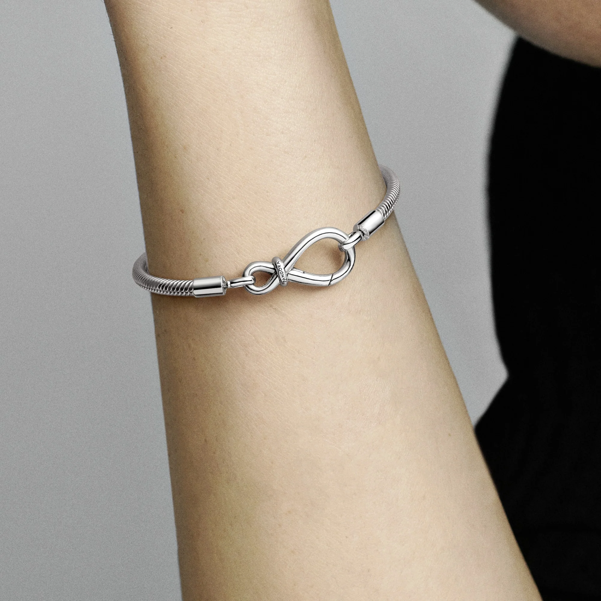 Snake Chain Sterling Silver Bracelet With Infinity Clasp - Image 3