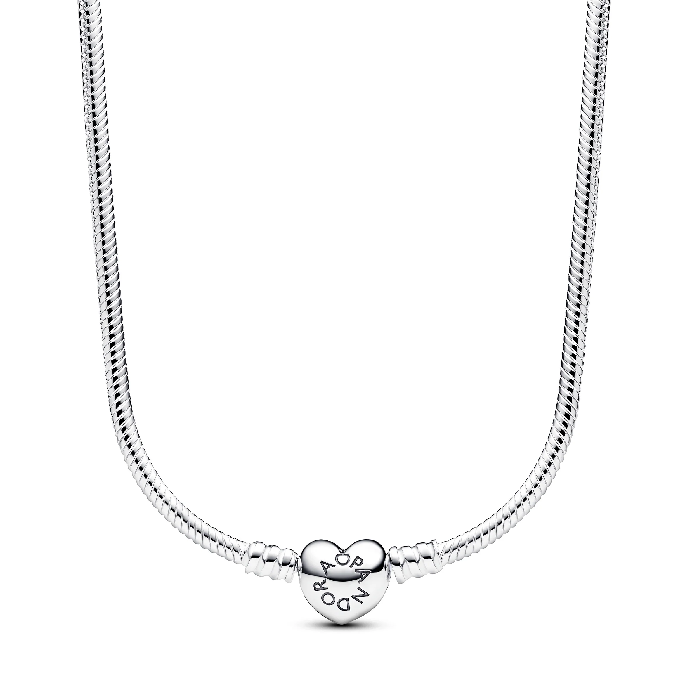 Snake Chain Sterling Silver Necklace With Heart Clasp - Image 4