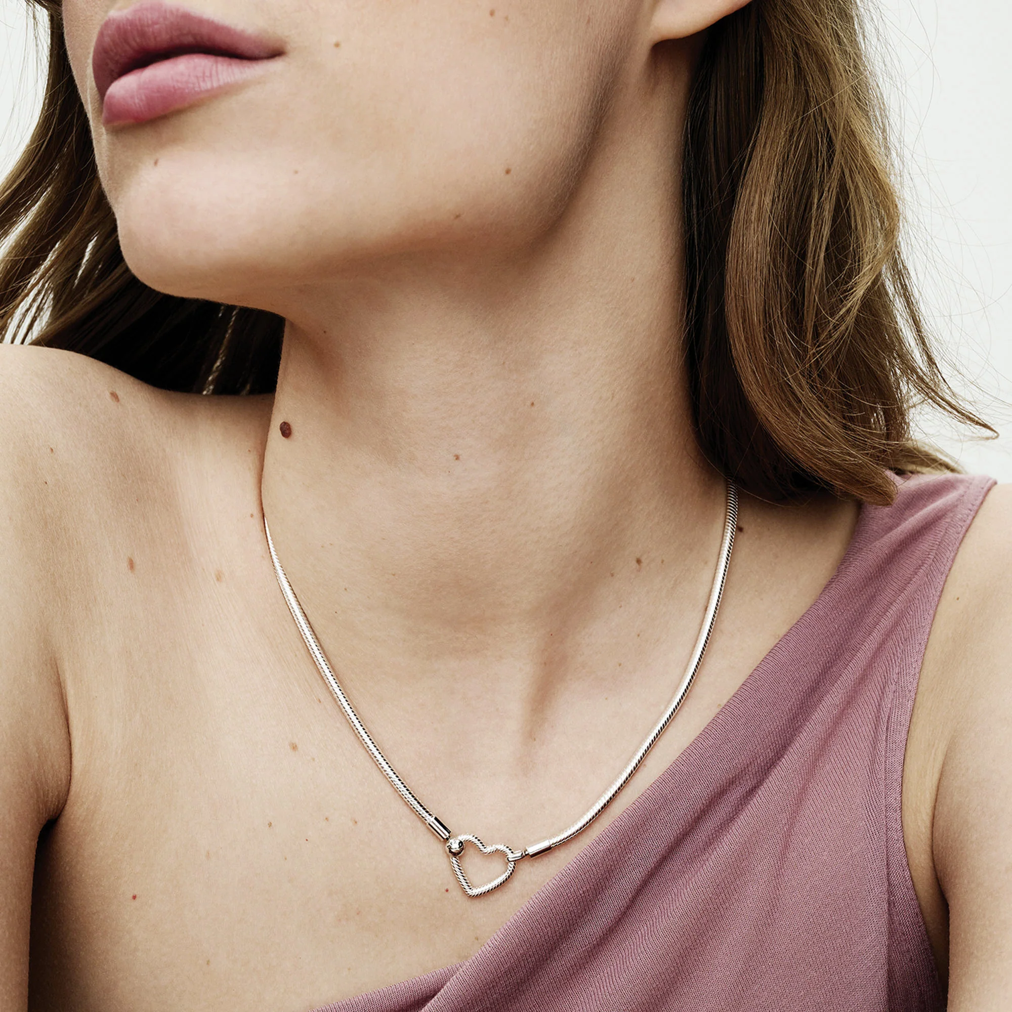 Snake Chain Sterling Silver Necklace With Heart Clasp - Image 2