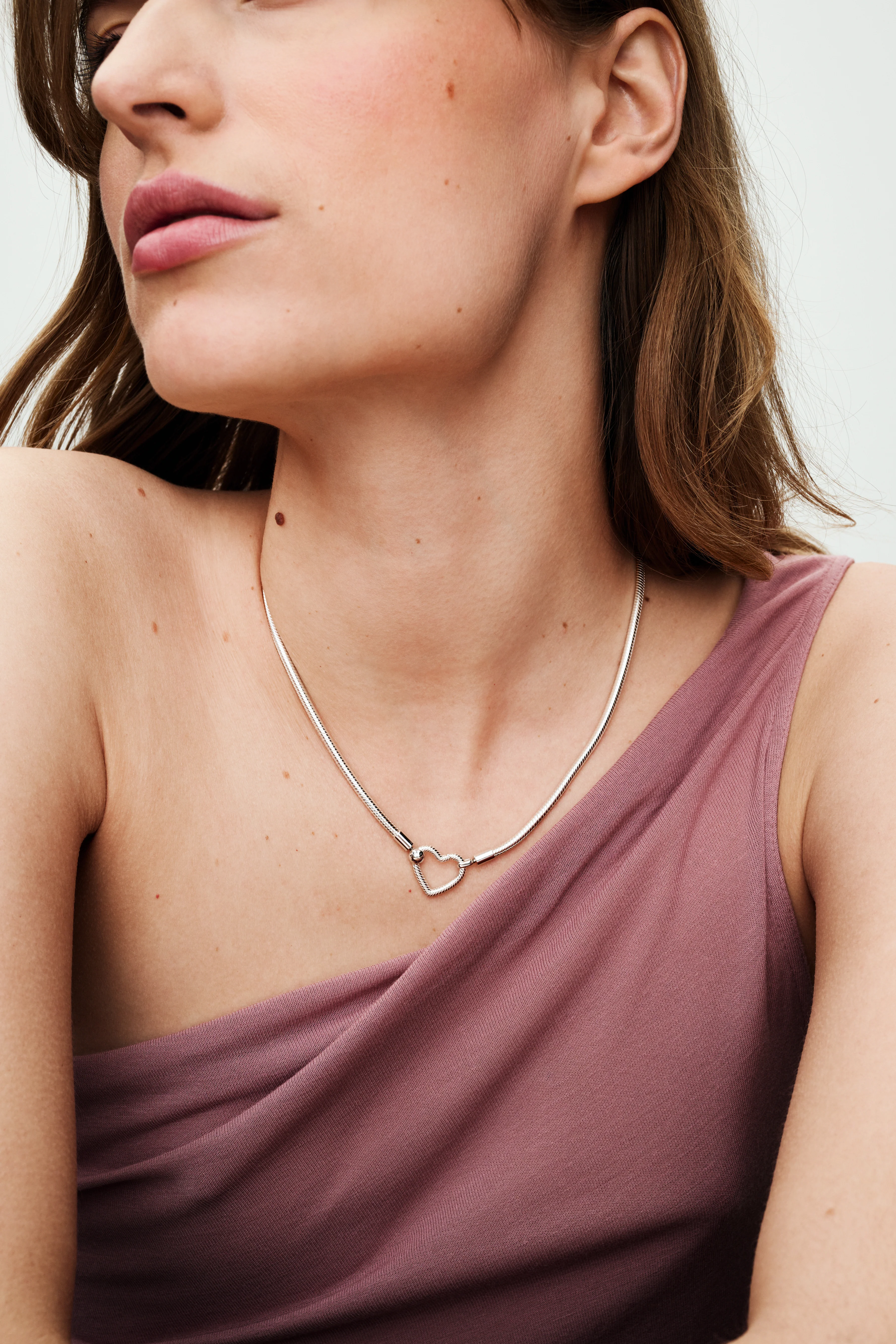 Snake Chain Sterling Silver Necklace With Heart Clasp - Image 3