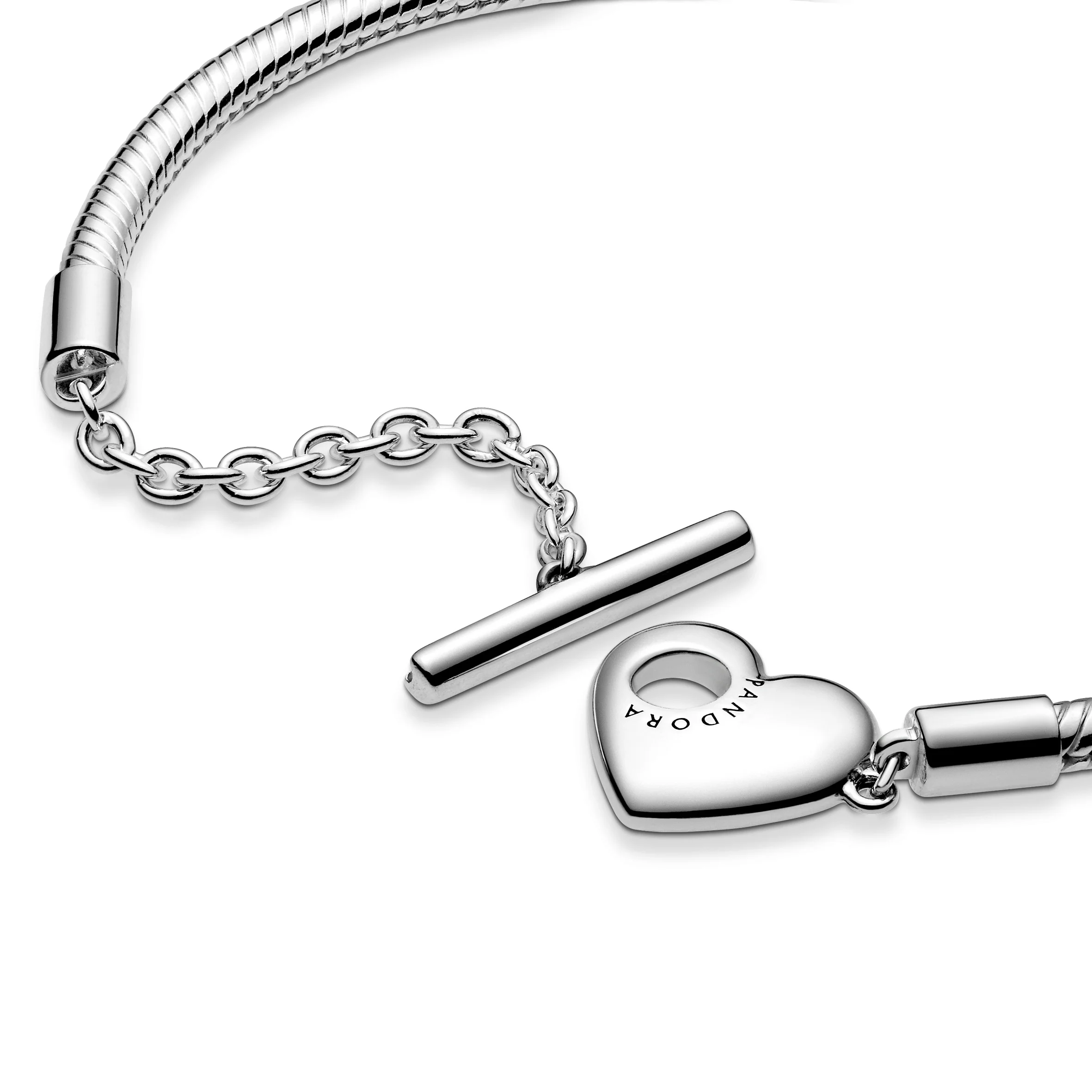Snake Chain Sterling Silver T-Bar Heart Bracelet - Image 4