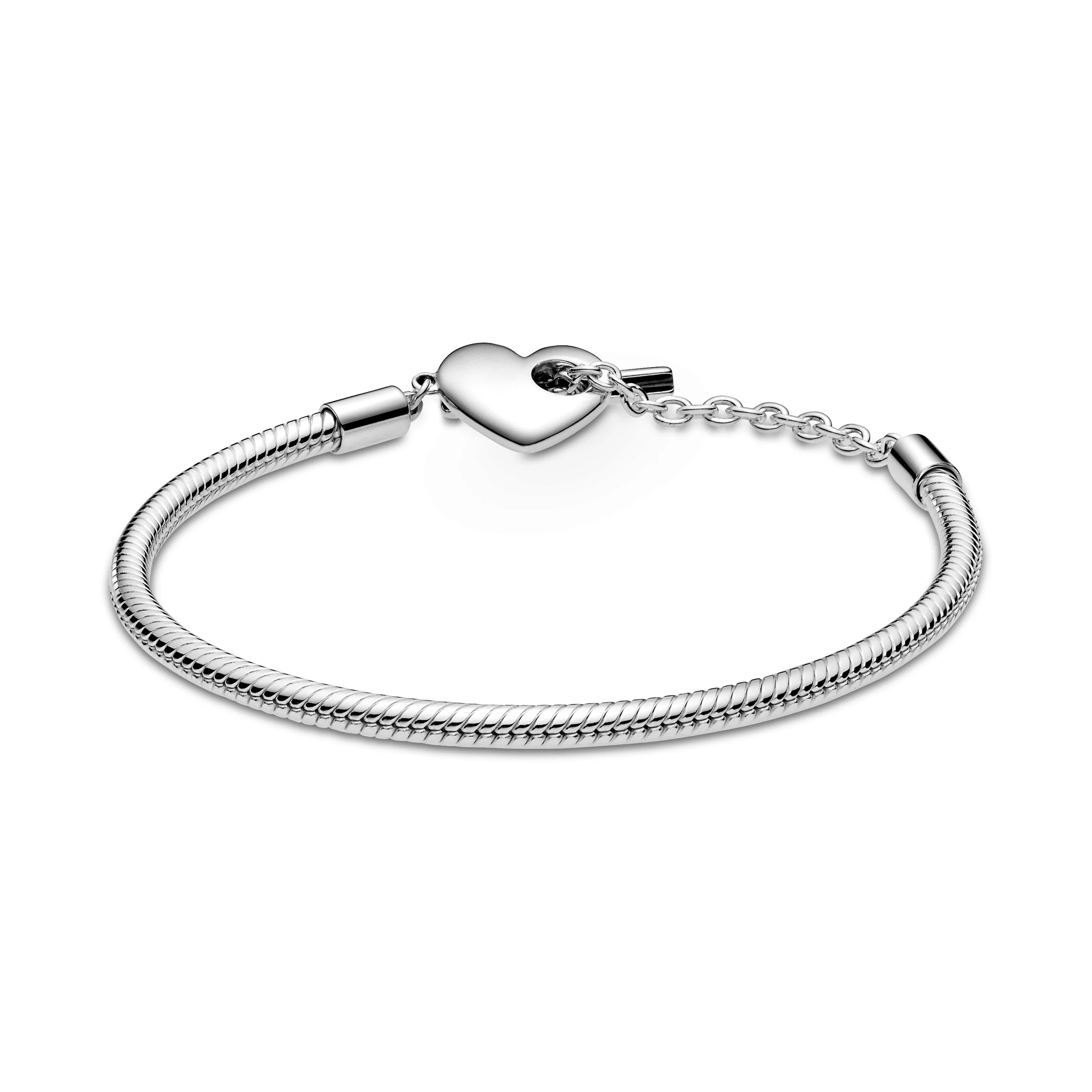 Snake Chain Sterling Silver T-Bar Heart Bracelet - Image 5
