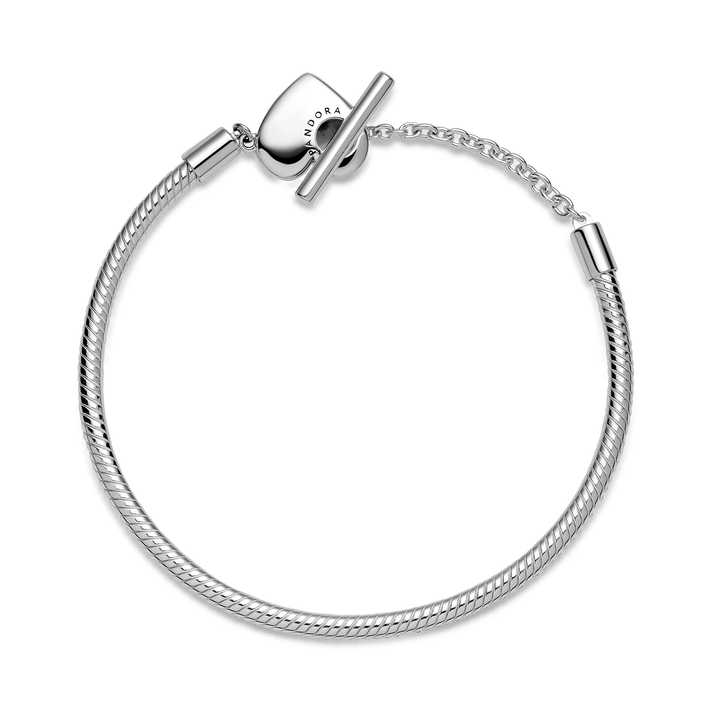 Snake Chain Sterling Silver T-Bar Heart Bracelet - Image 6