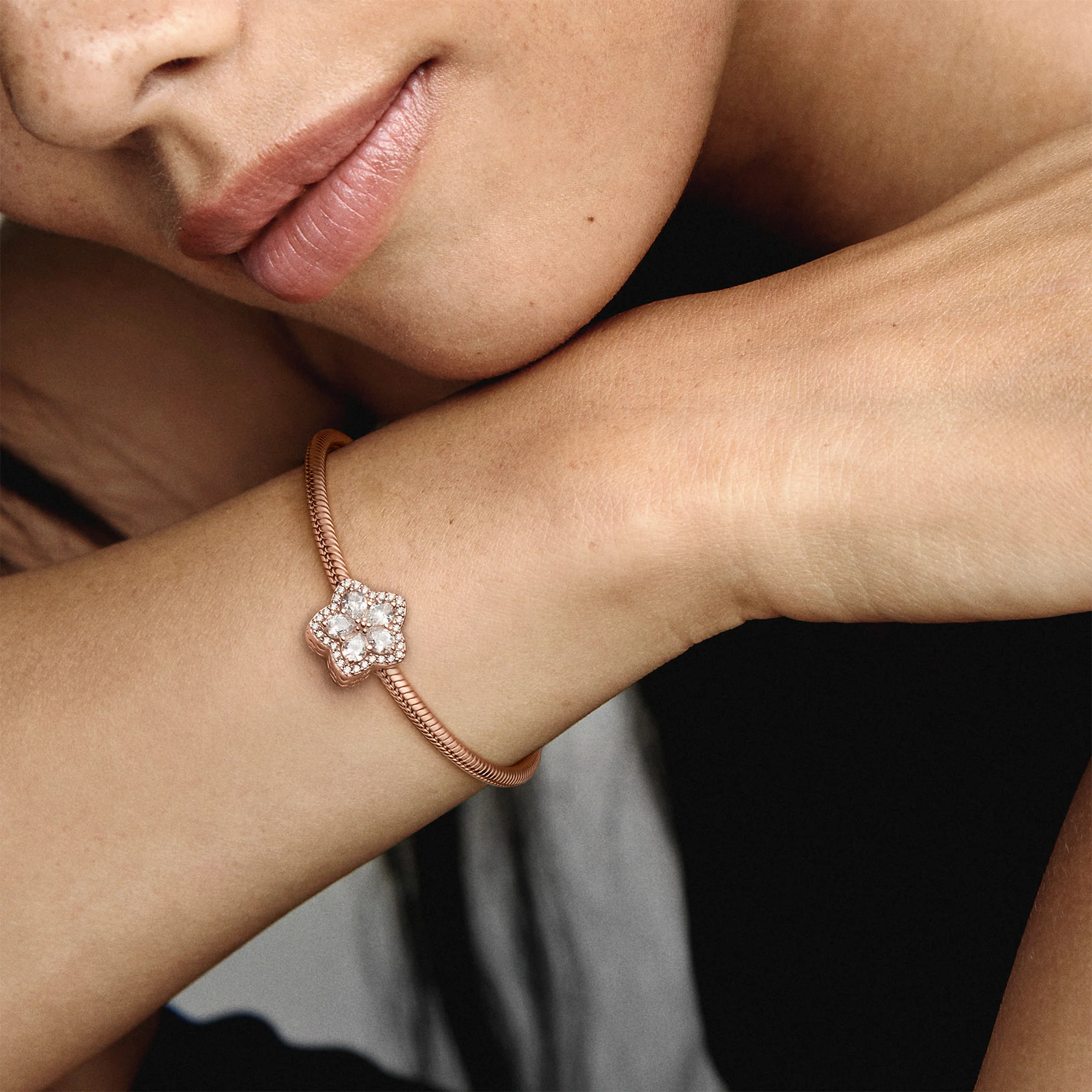 Snowflake 14K Rose Gold-Plated Charm With Clear Cubic Zirconia - Image 2