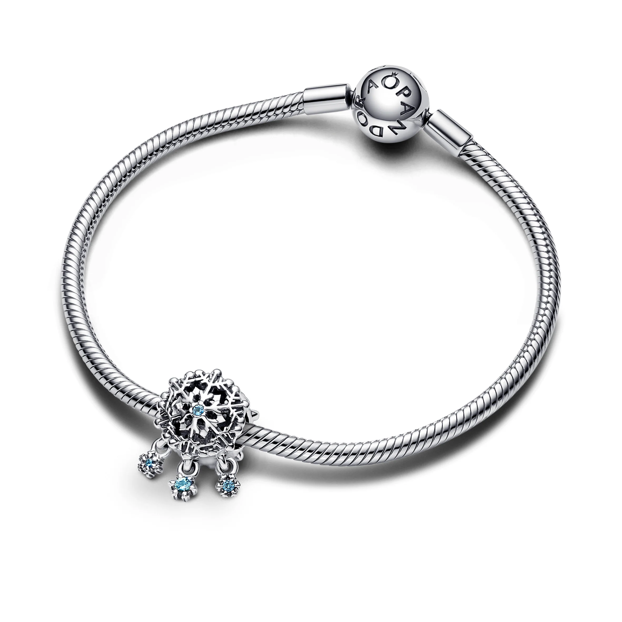 Snowflake Sterling Silver Charm With Bleached Aqua Blue Crystal And Icy Blue Crystal - Image 4