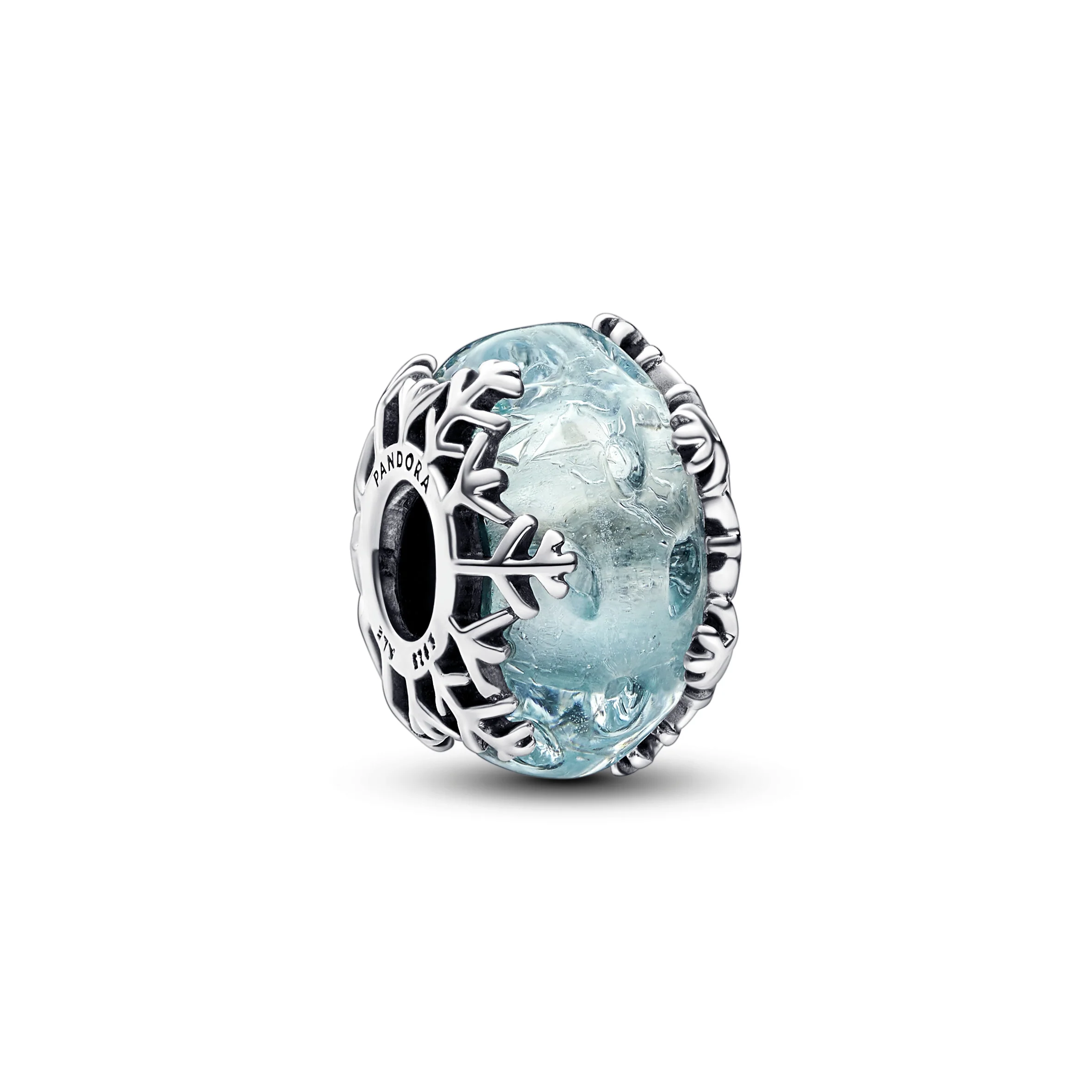 Snowflake Sterling Silver Charm With Blue Frozen Murano Glass - Image 7