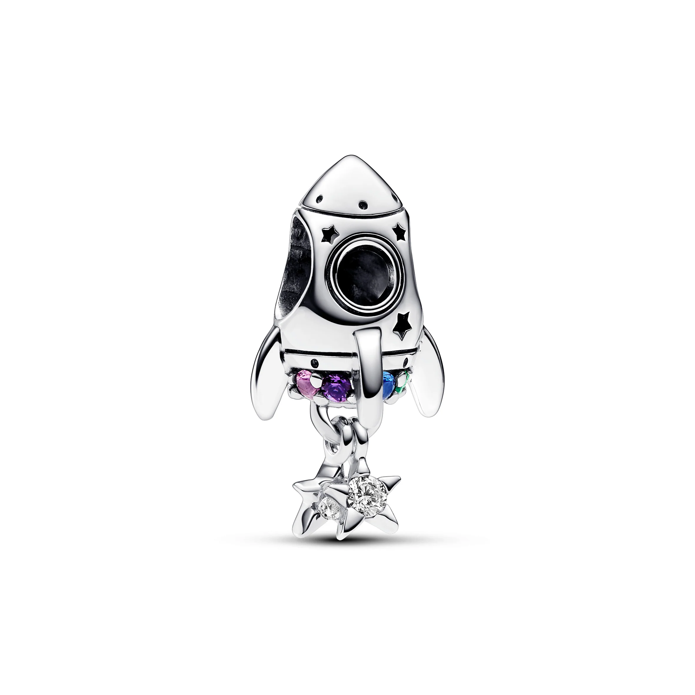 Space Rocket Sterling Silver Charm With Phlox Pink, Royal Purple, Stellar Blue And Royal Green Crystal And Clear Cubic Zirconia - Image 3