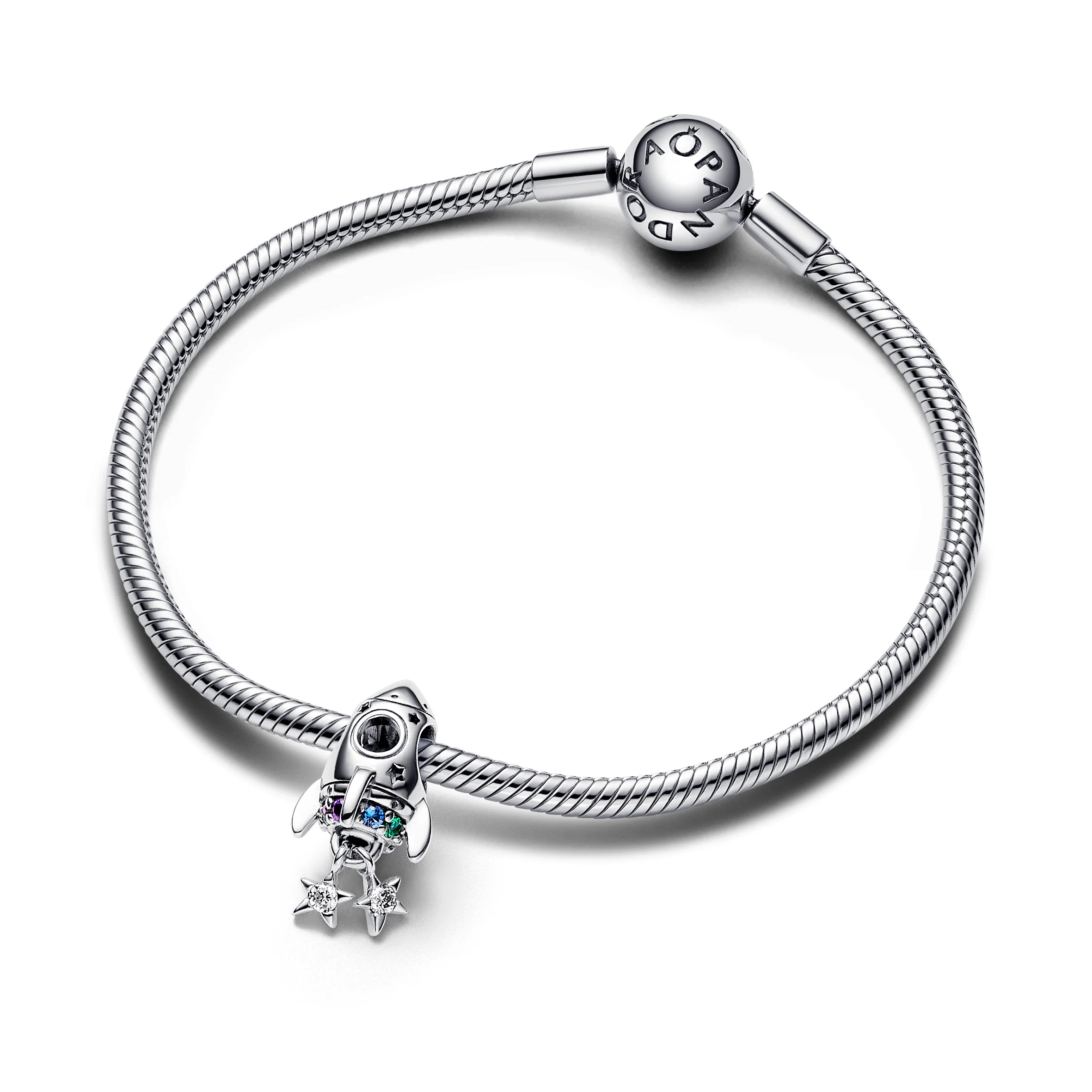 Space Rocket Sterling Silver Charm With Phlox Pink, Royal Purple, Stellar Blue And Royal Green Crystal And Clear Cubic Zirconia - Image 4