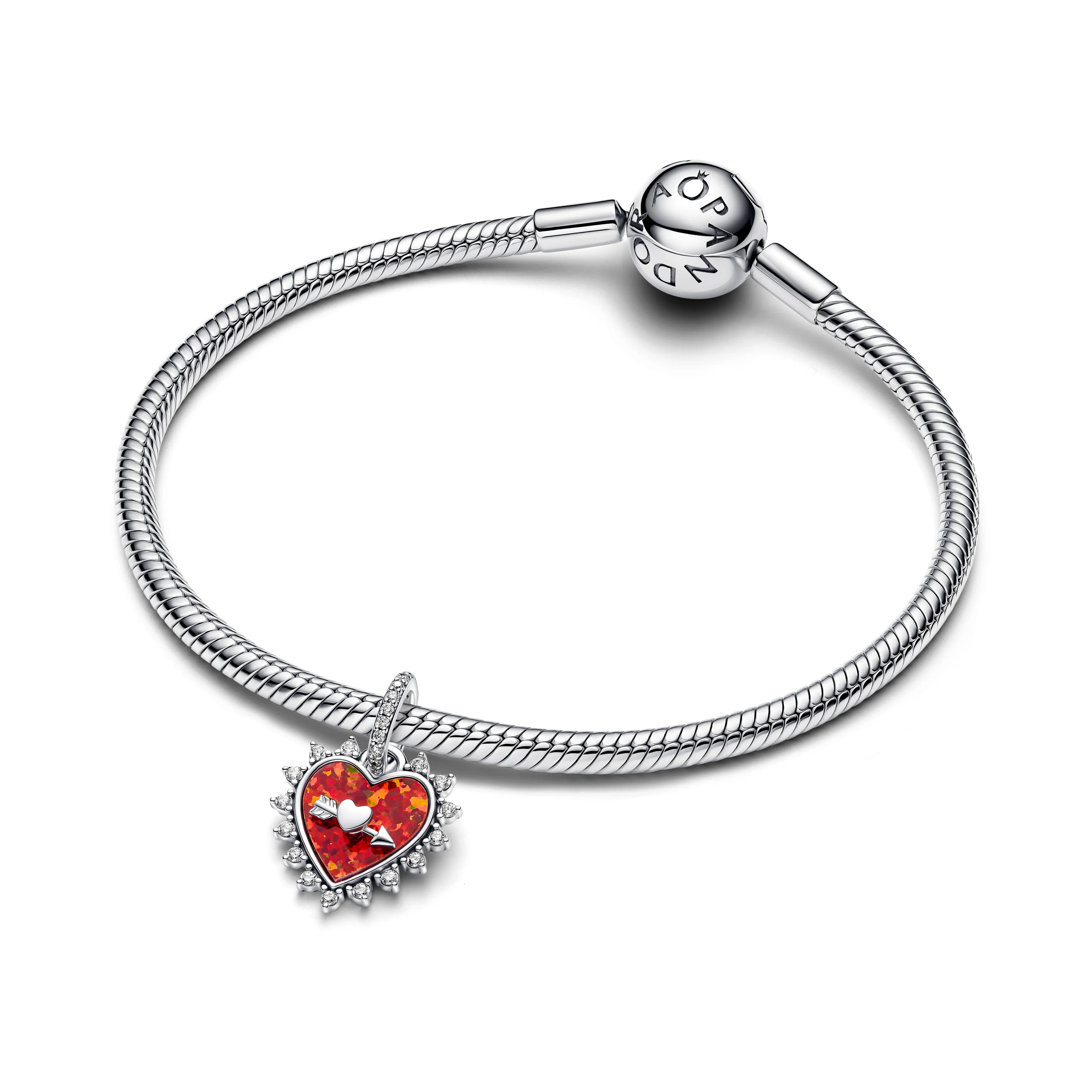 Spinnable Arrow Heart Sterling Silver Dangle With Red Lab-Created Opal And Clear Cubic Zirconia - Image 4