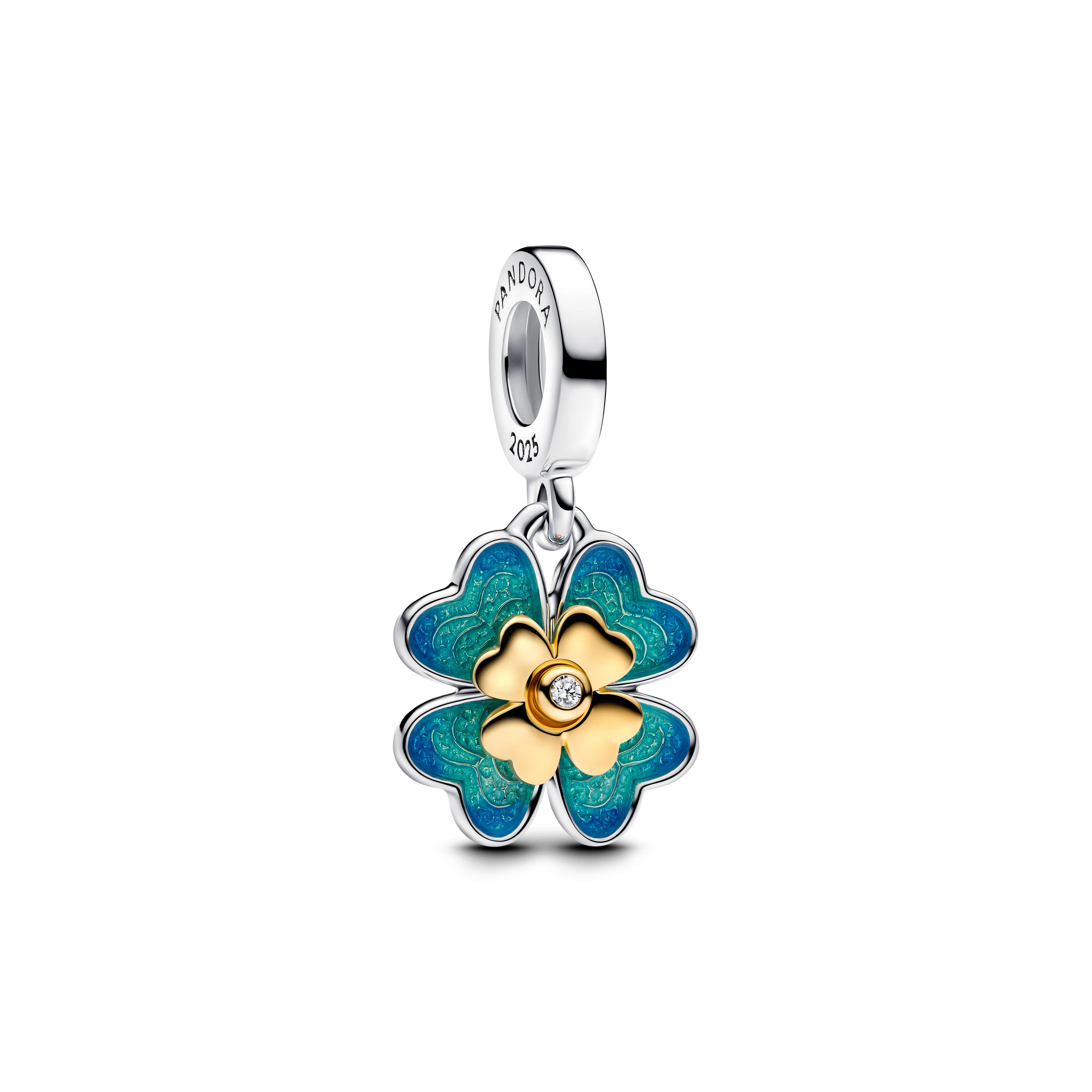 Spinnable Clover Sterling Silver And 14K Gold-Plated Dangle With 0.01 Ct Tw G-J Vs+ Round Brilliant Very Good Cut Lab-Grown Diamond And Gree