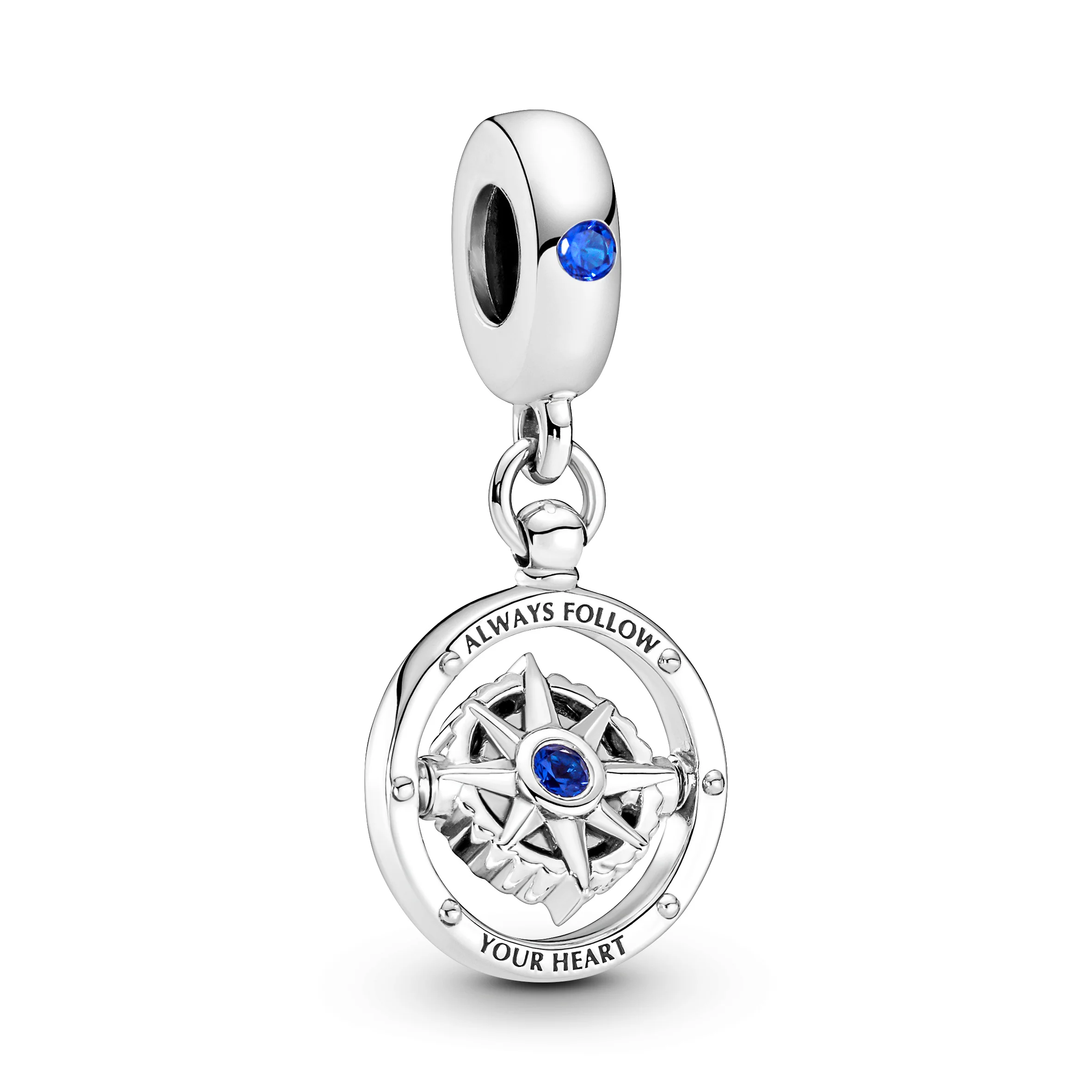 Spinning Compass Sterling Silver Dangle With True Blue Crystal