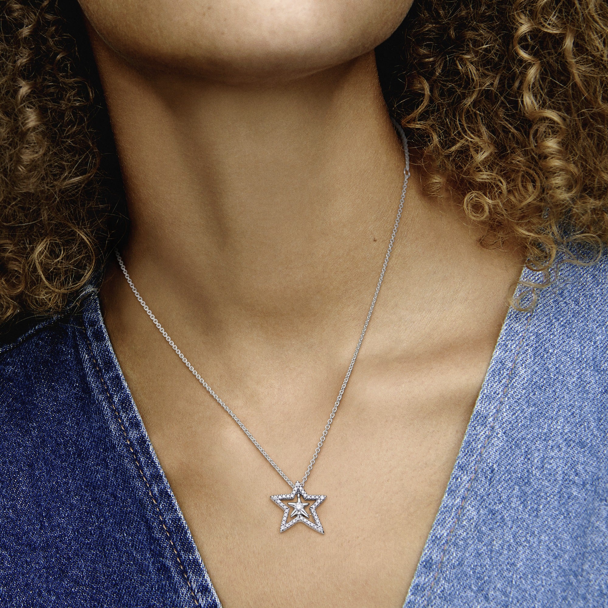Spinning Star Sterling Silver Collier With Clear Cubic Zirconia - Image 3