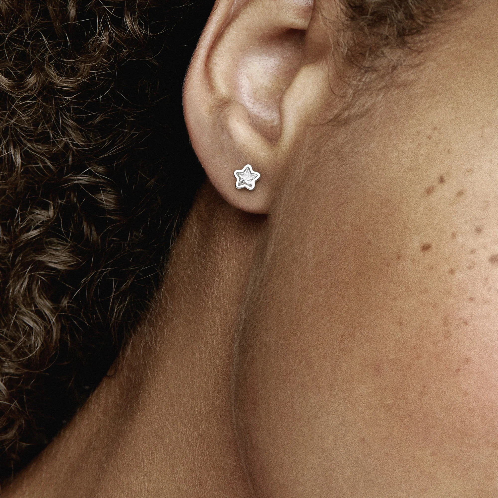 Star Silver Stud Earrings With Clear Cubic Zirconia - Image 2