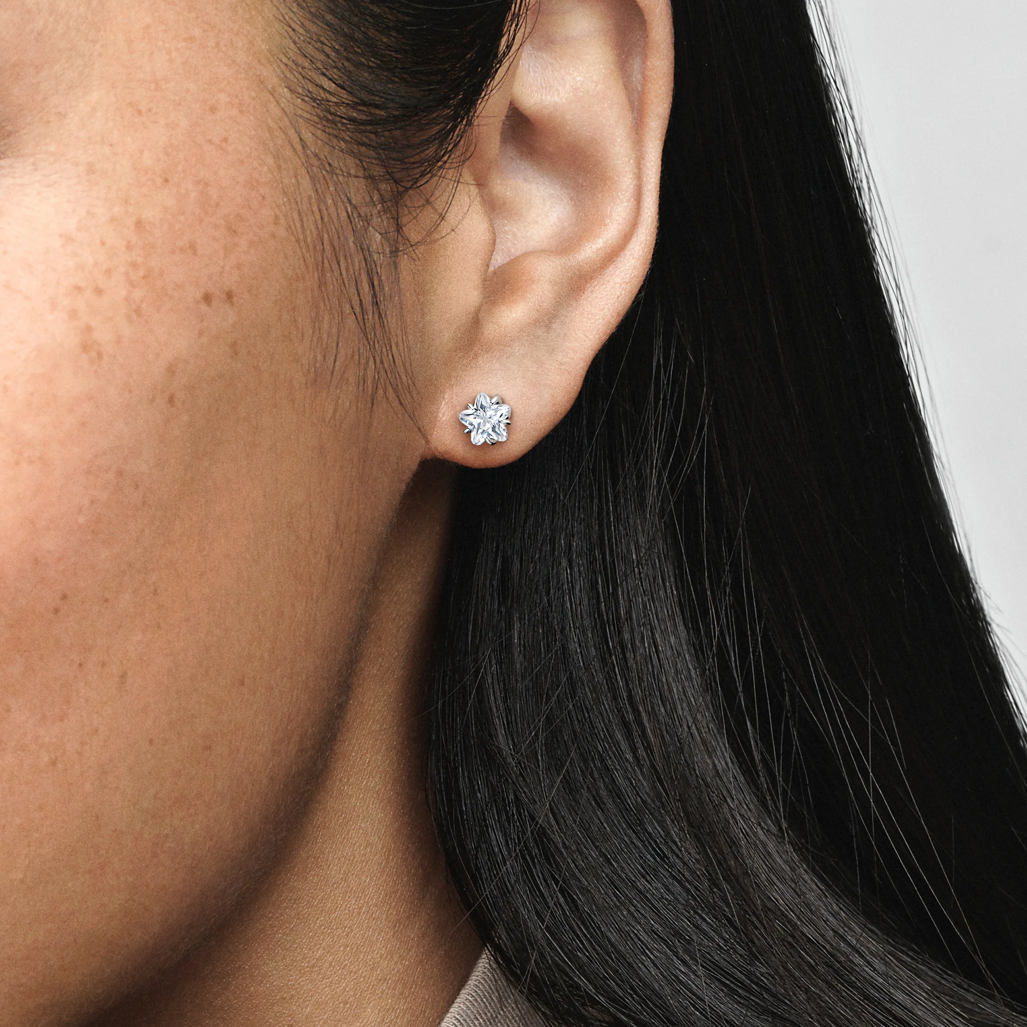 Star Sterling Silver Stud Earrings With Clear Cubic Zirconia - Image 2