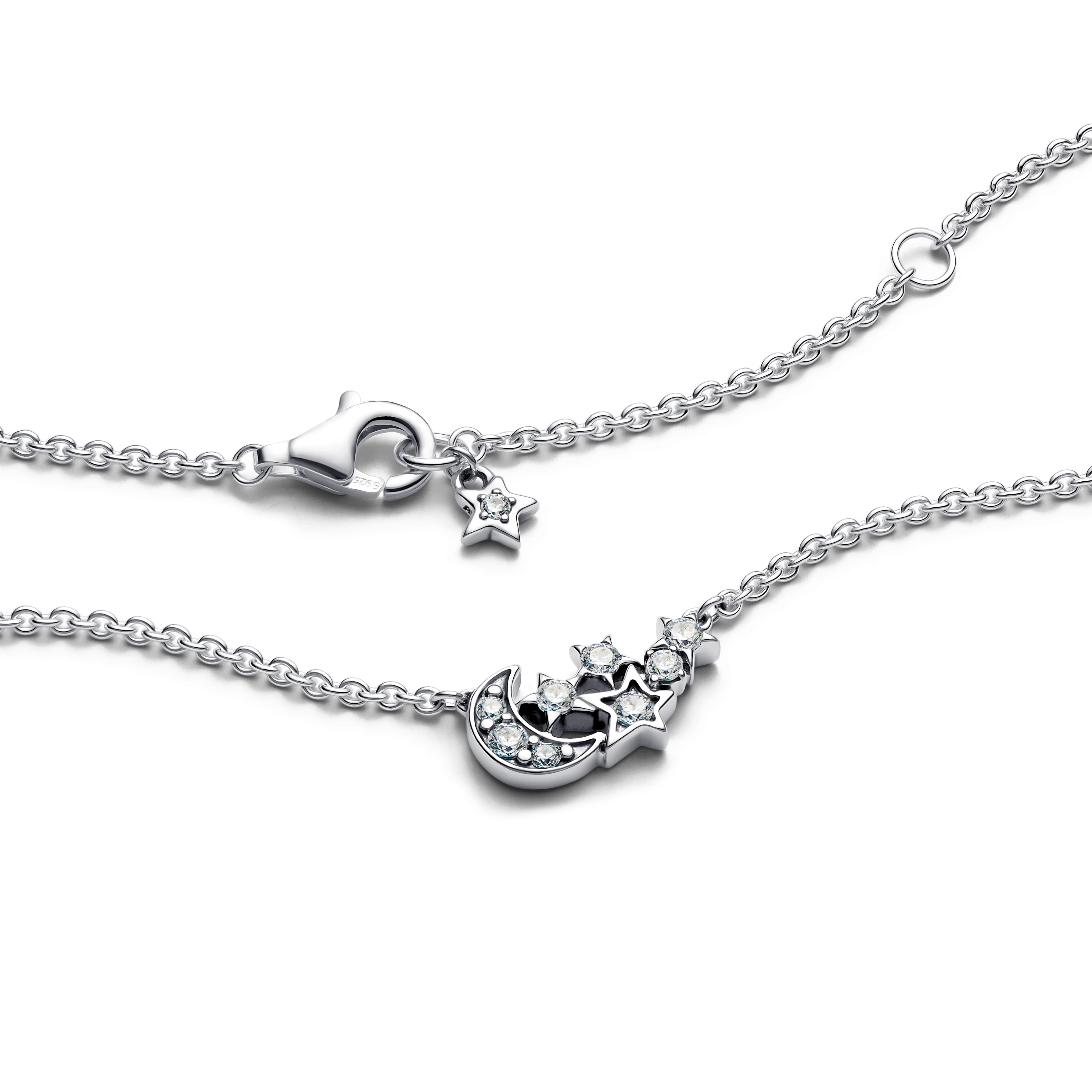 Stars And Moon Sterling Silver Collier With Clear Cubic Zirconia - Image 5