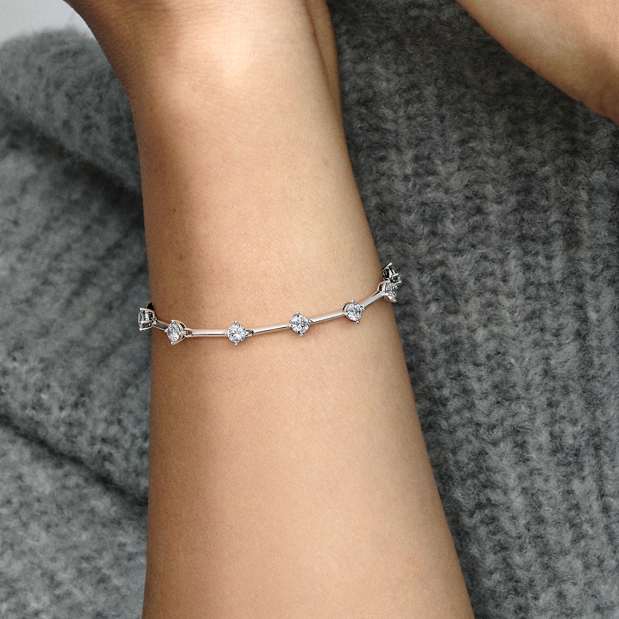 Sterling Silver Bracelet With Clear Cubic Zirconia And Sliding Clasp - Image 3
