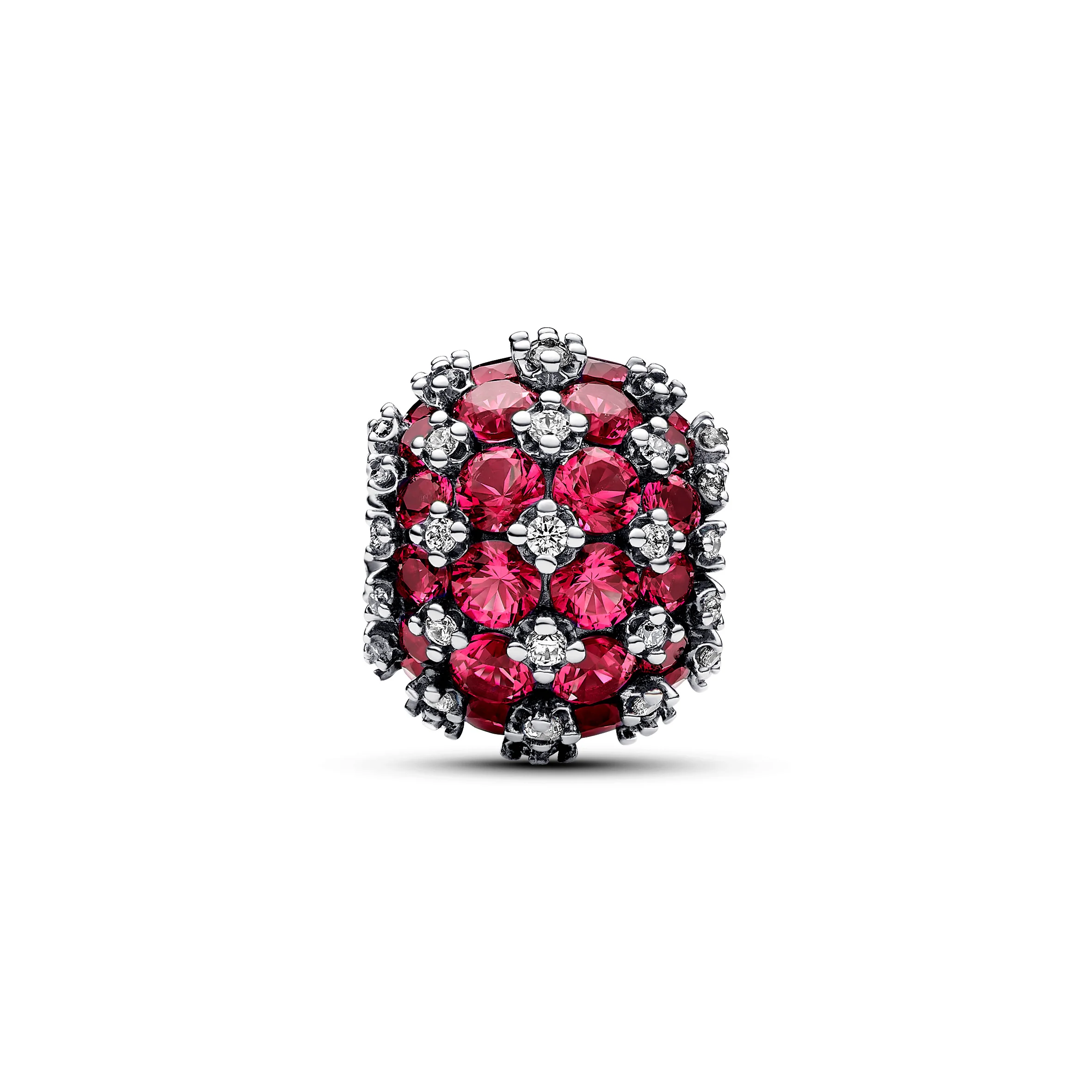 Sterling Silver Charm With Cherries Jubilee Red Crystal And Clear Cubic Zirconia