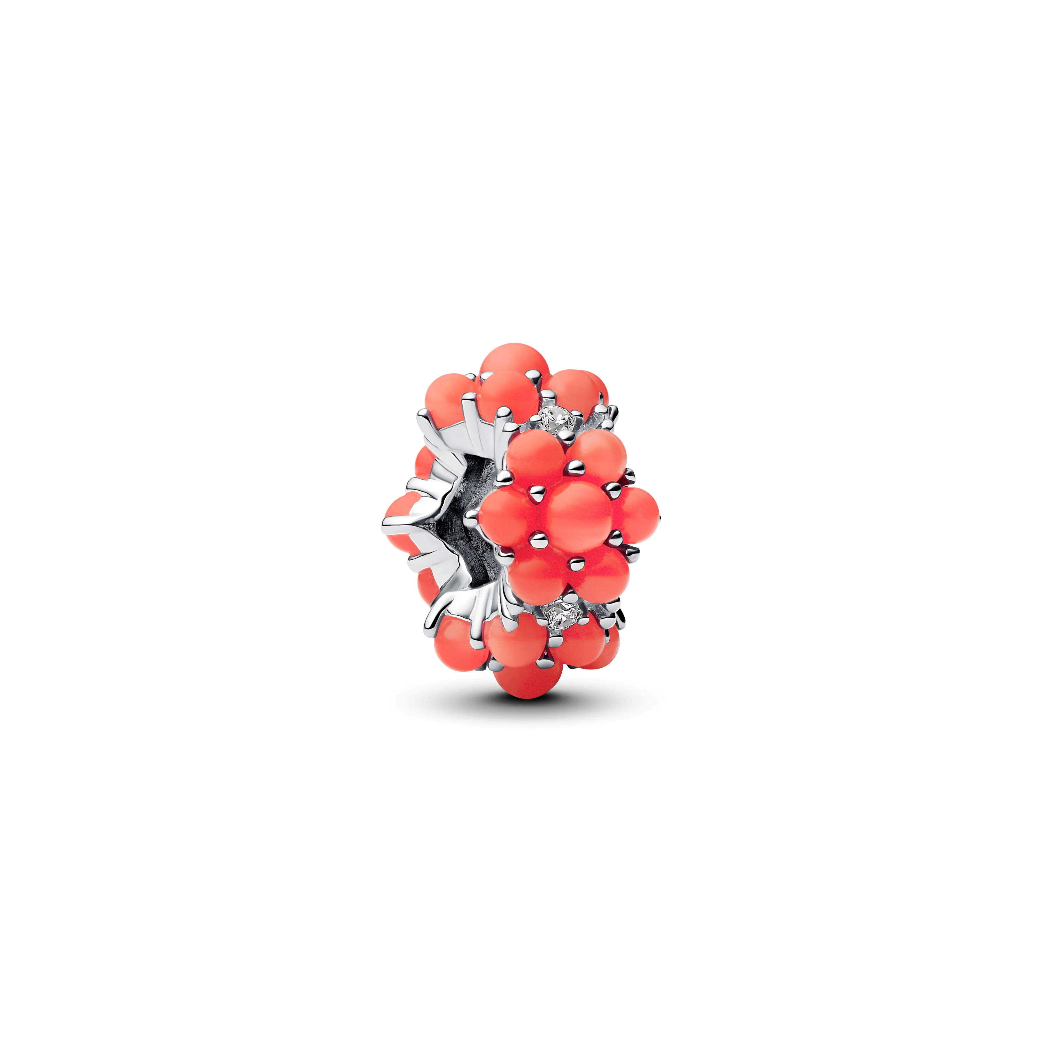 Sterling Silver Charm With Clear Cubic Zirconia And Imitation Coral - Image 3