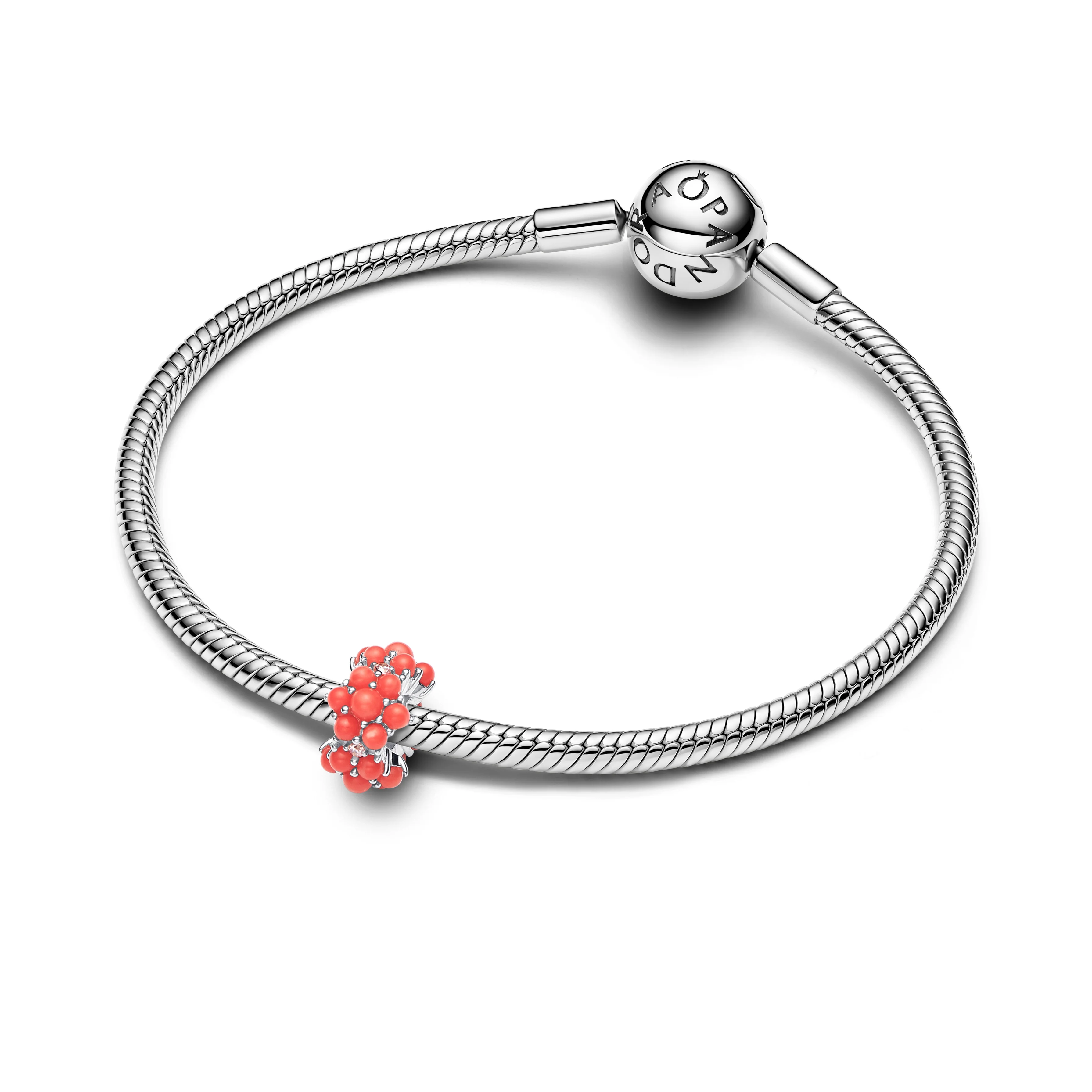 Sterling Silver Charm With Clear Cubic Zirconia And Imitation Coral - Image 4