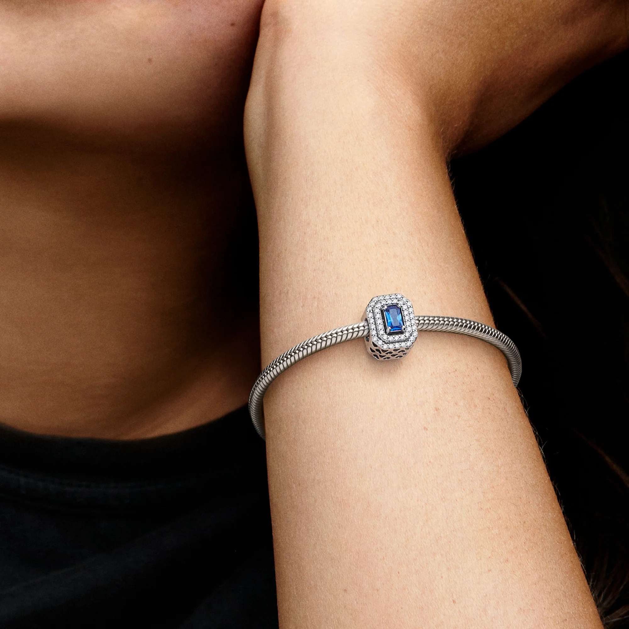 Sterling Silver Charm With Princess Blue Crystal And Clear Cubic Zirconia - Image 2