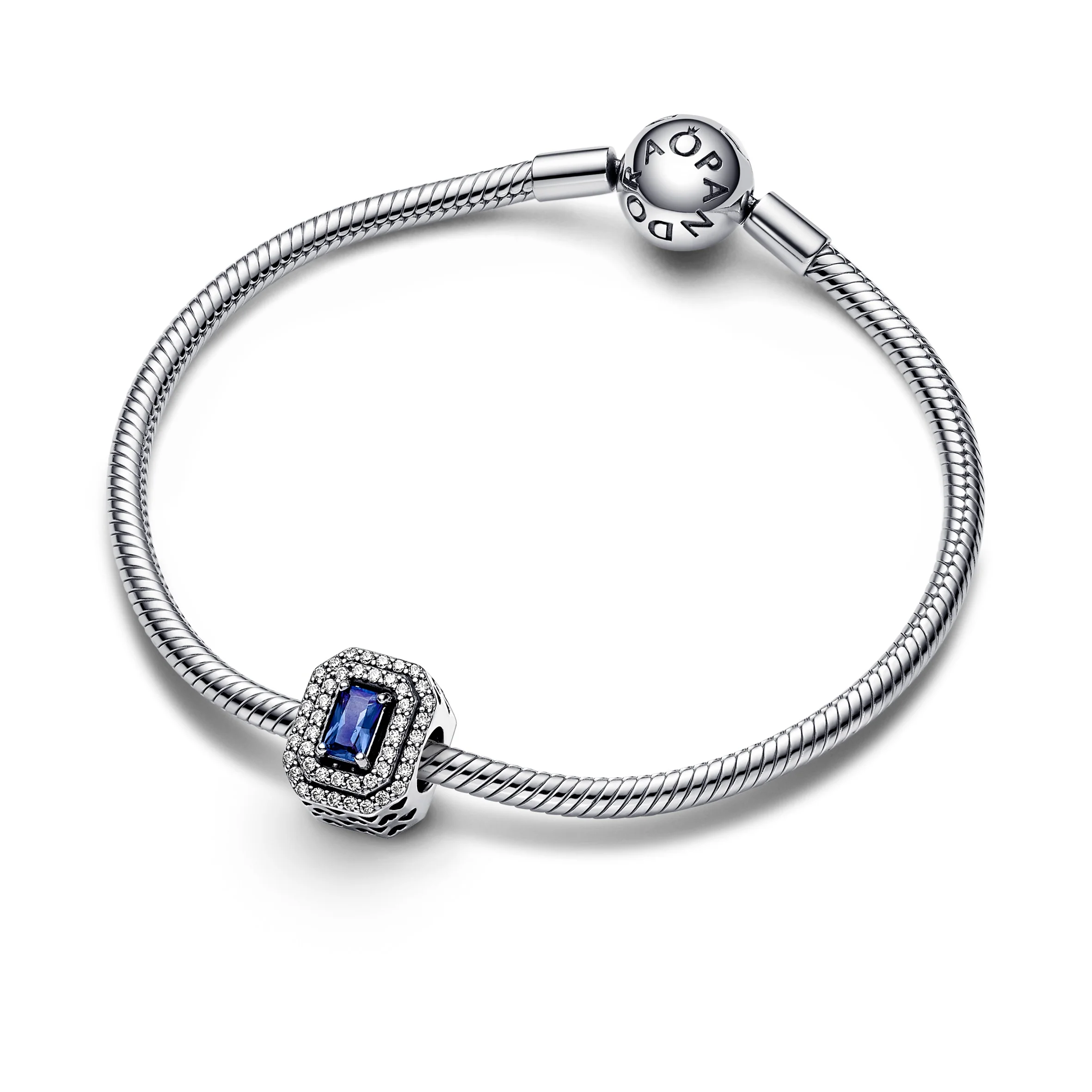 Sterling Silver Charm With Princess Blue Crystal And Clear Cubic Zirconia - Image 4