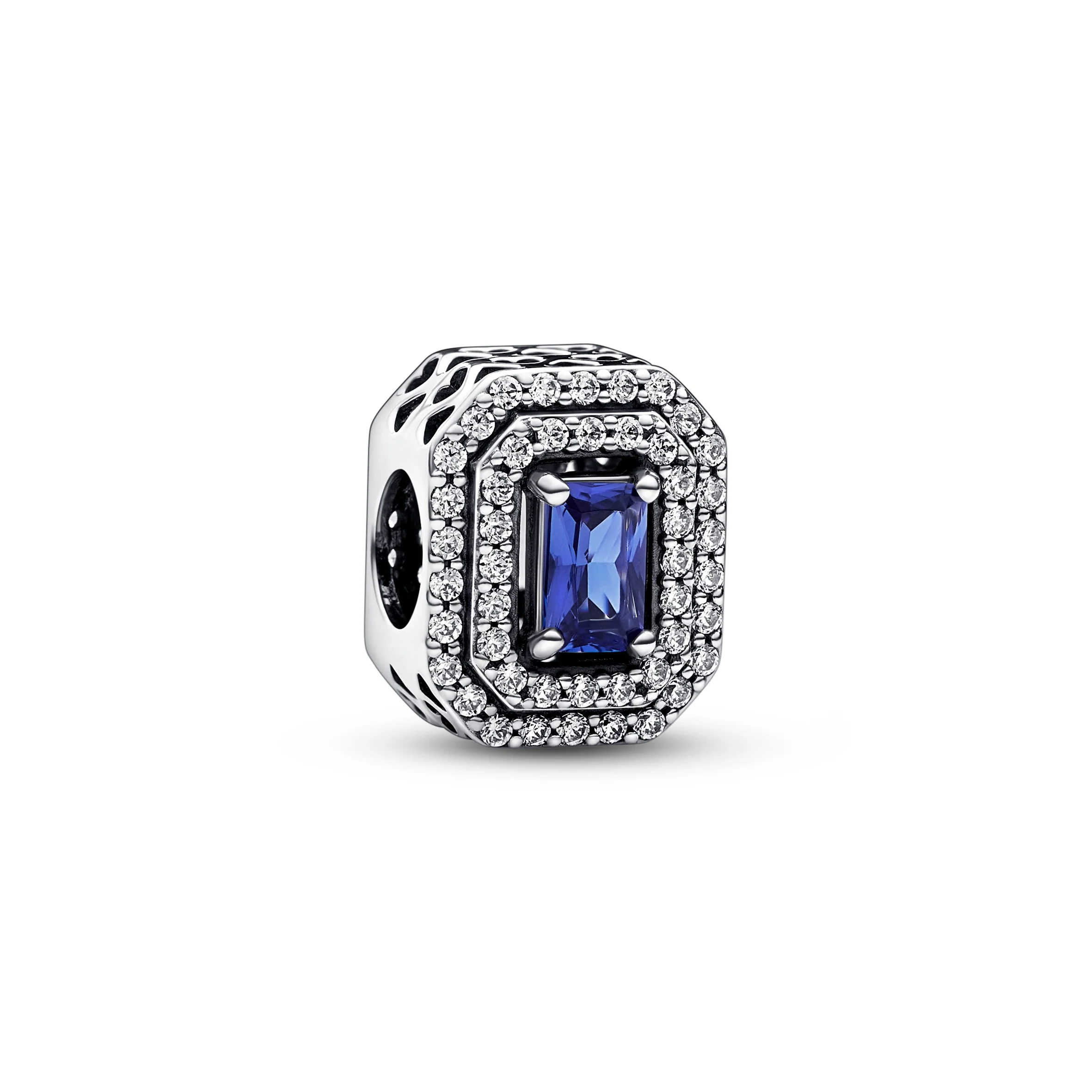 Sterling Silver Charm With Princess Blue Crystal And Clear Cubic Zirconia - Image 5