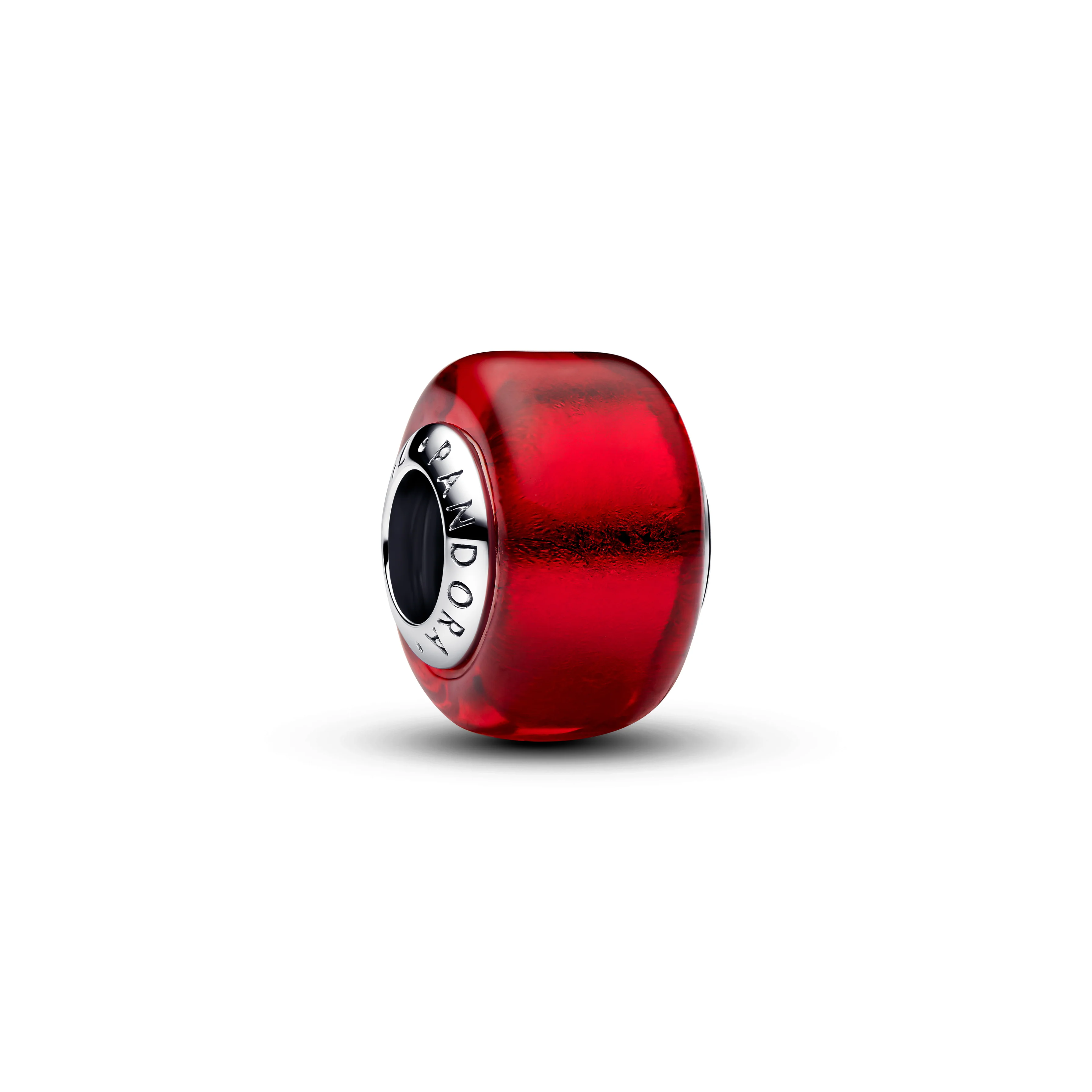 Sterling Silver Charm With Red Murano Glass And Gold Foil