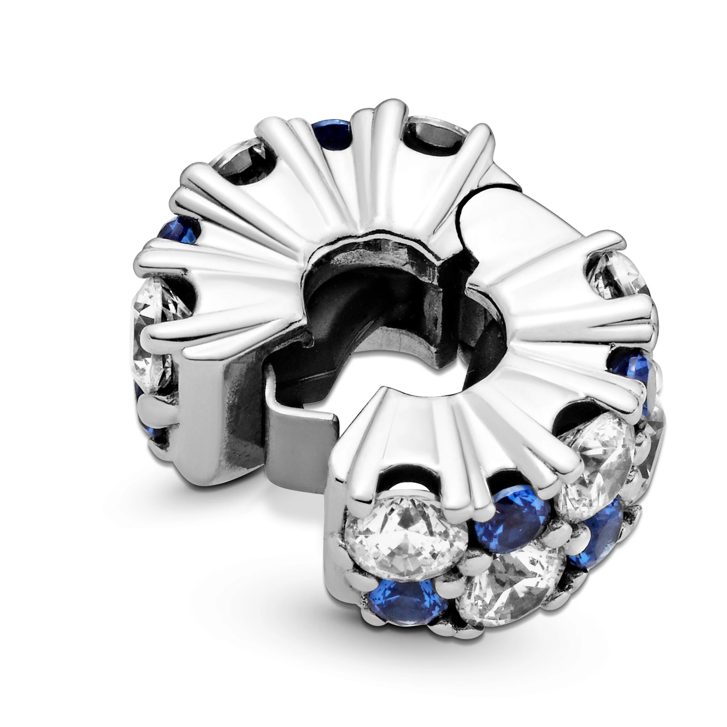 Sterling Silver Clip With Clear Cubic Zirconia And Stellar Blue Crystal And Silicone Grip - Image 4