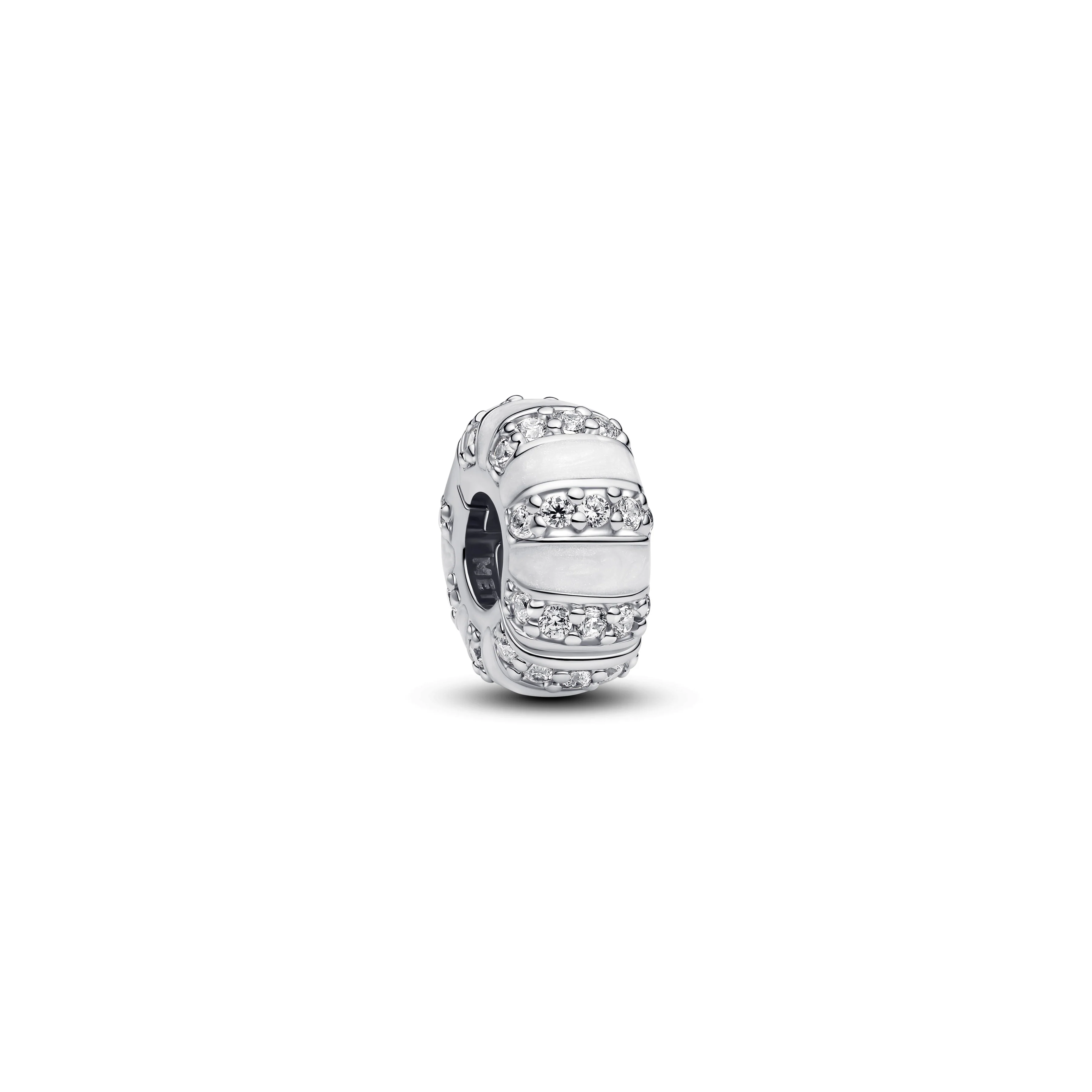 Sterling Silver Clip With Clear Cubic Zirconia, Shimmering White Enamel And Silicone Grip - Image 3