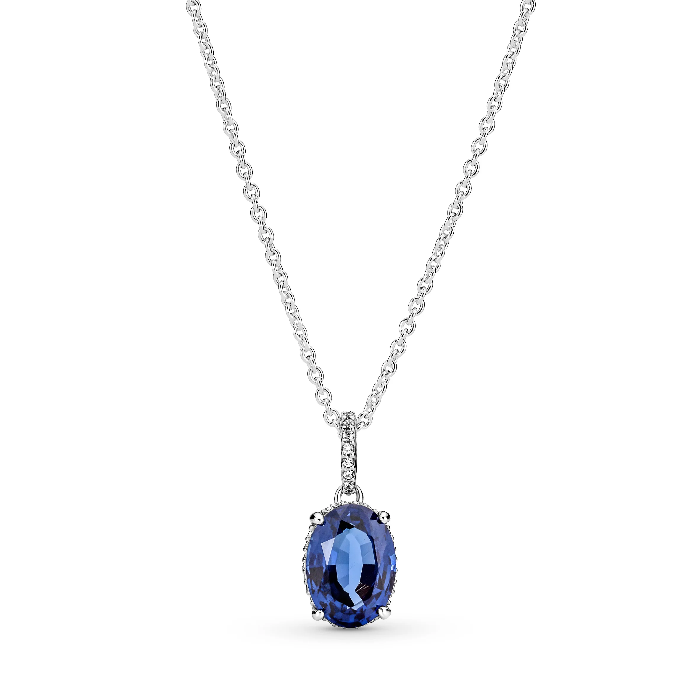 Sterling Silver Collier With Princess Blue Crystal And Clear Cubic Zirconia
