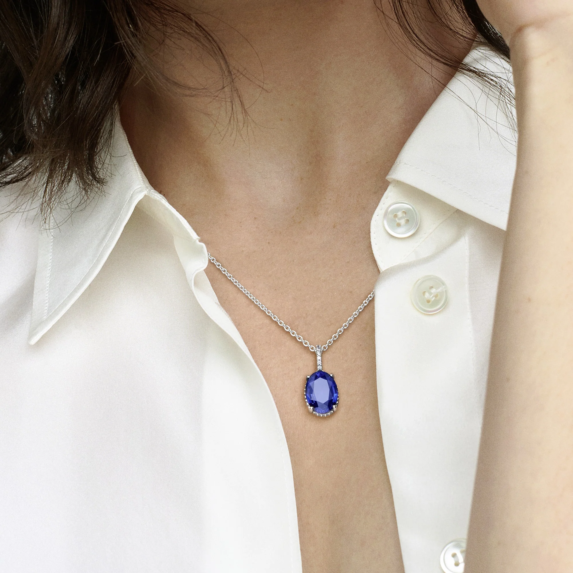 Sterling Silver Collier With Princess Blue Crystal And Clear Cubic Zirconia - Image 3