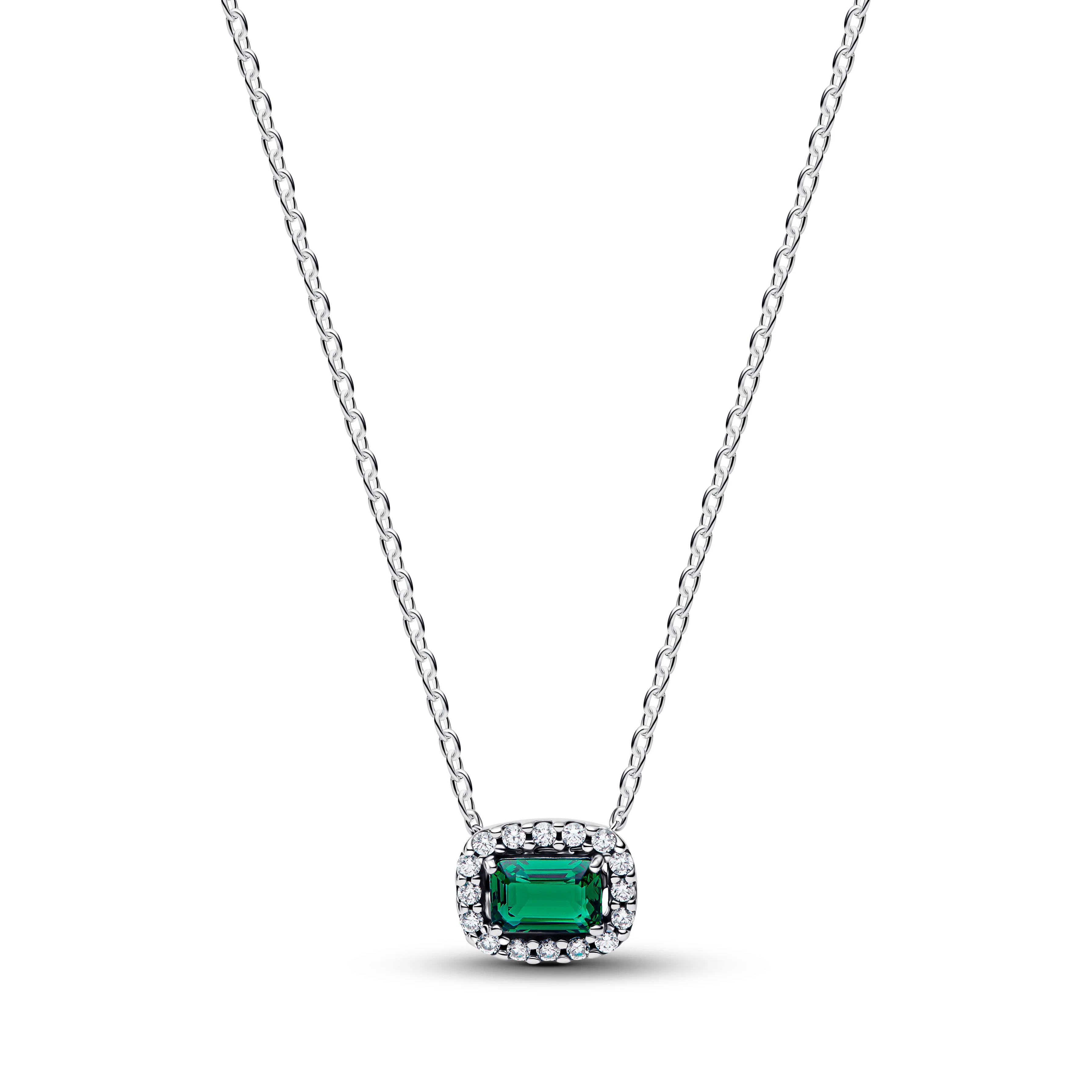 Sterling Silver Collier With Royal Green Crystal And Clear Cubic Zirconia