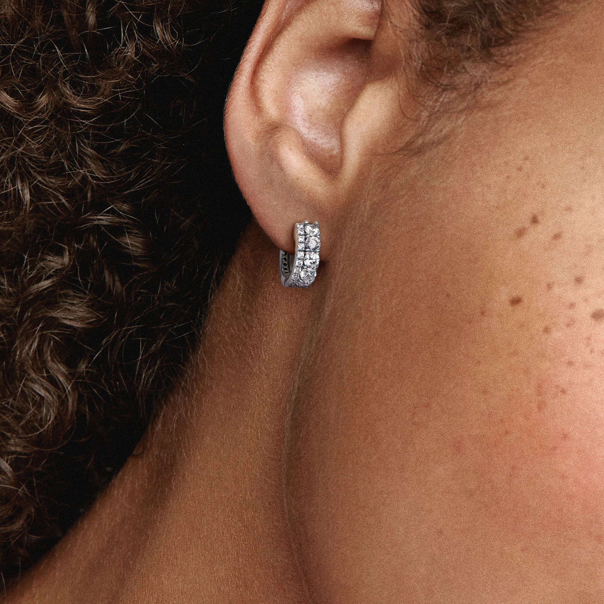 Sterling Silver Hoop Earrings With Clear Cubic Zirconia - Image 2