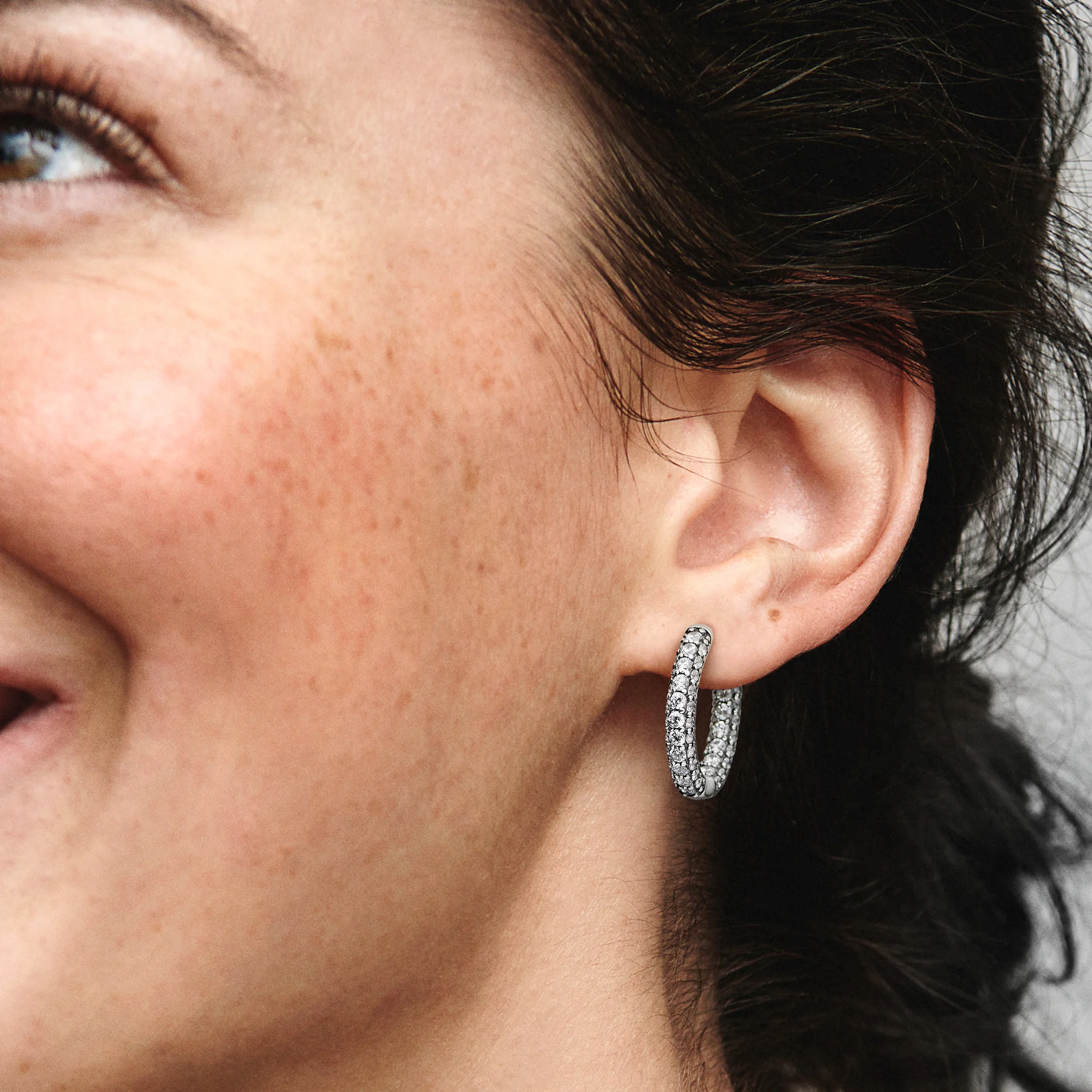 Sterling Silver Hoop Earrings With Clear Cubic Zirconia - Image 3