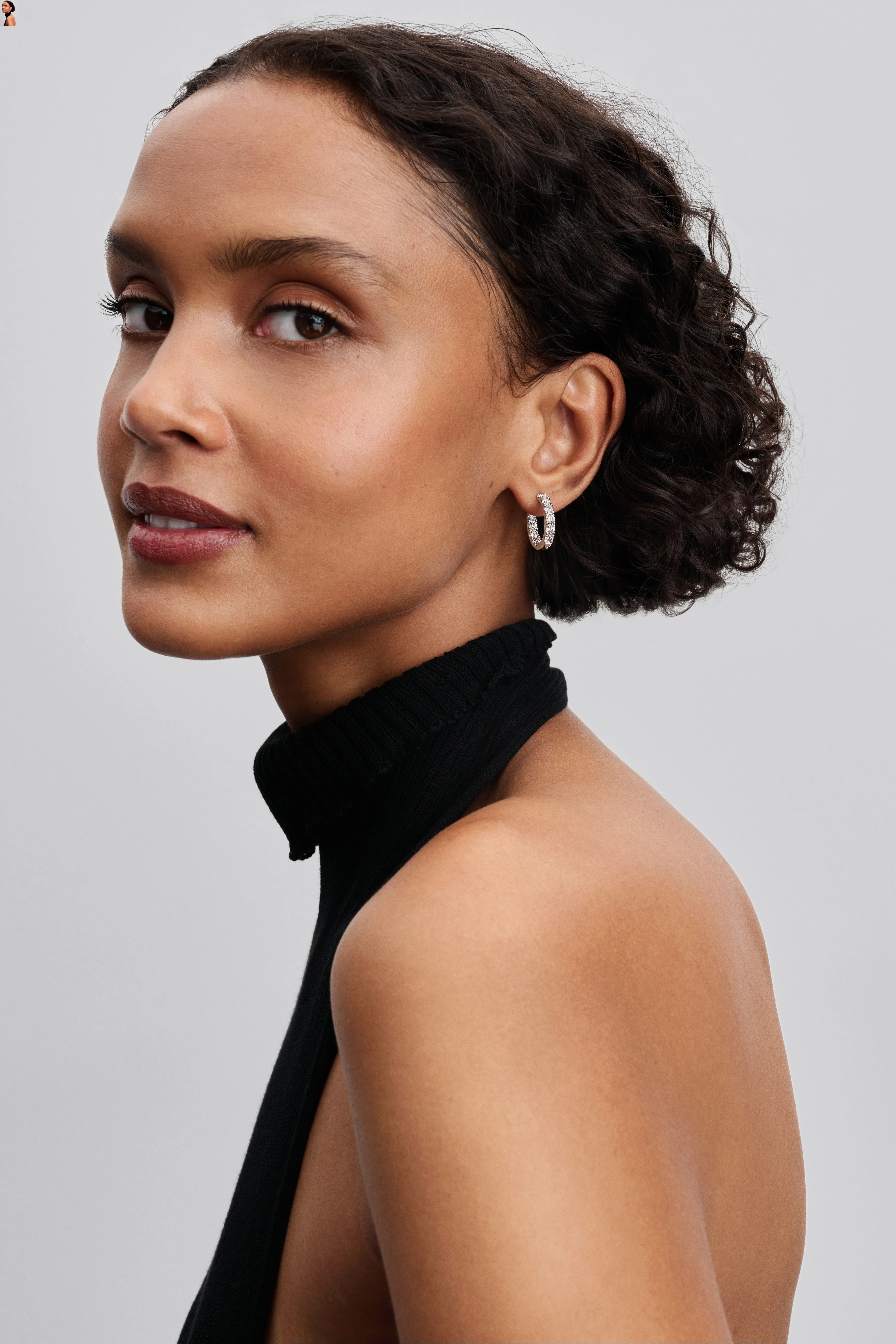 Sterling Silver Hoop Earrings With Clear Cubic Zirconia - Image 3