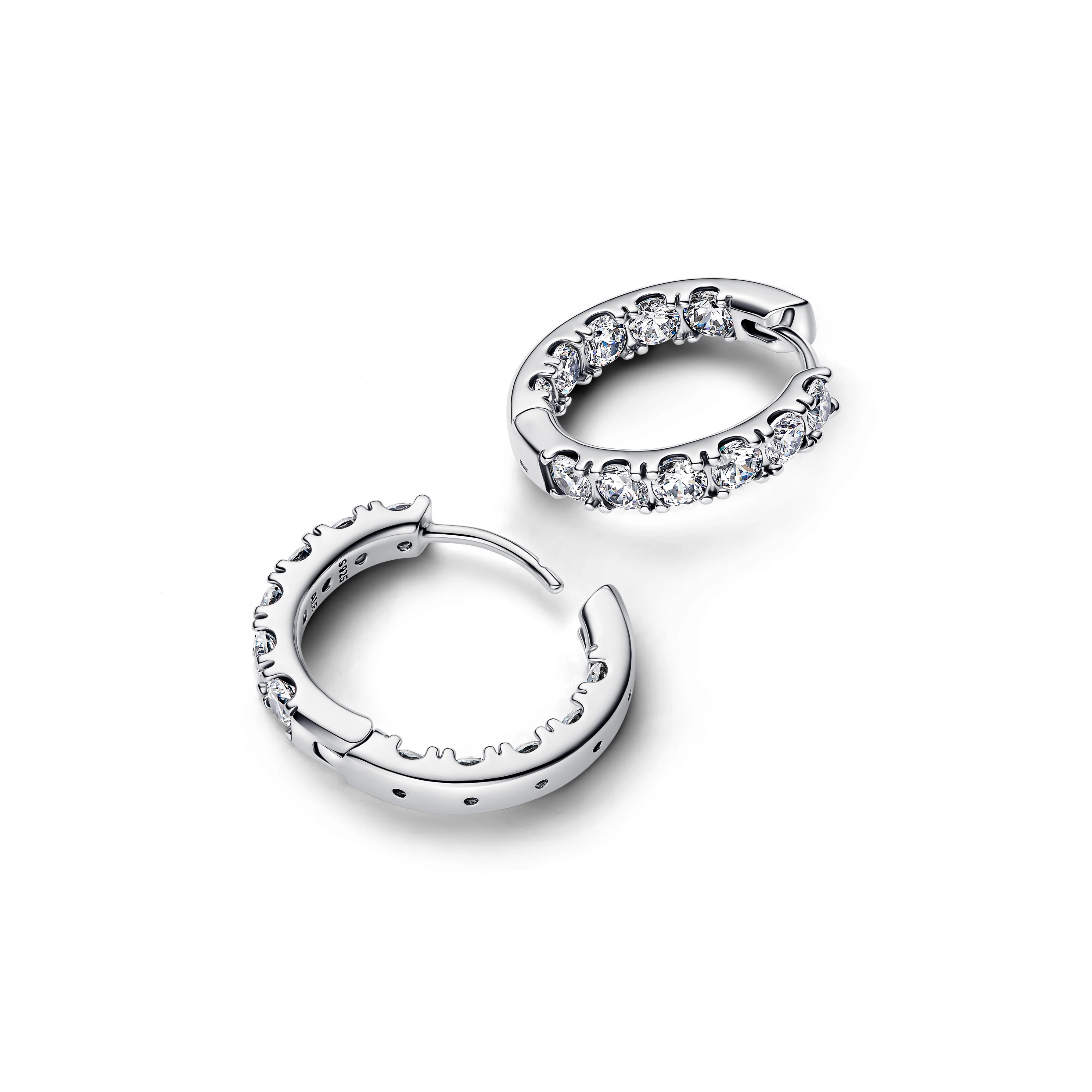 Sterling Silver Hoop Earrings With Clear Cubic Zirconia - Image 4