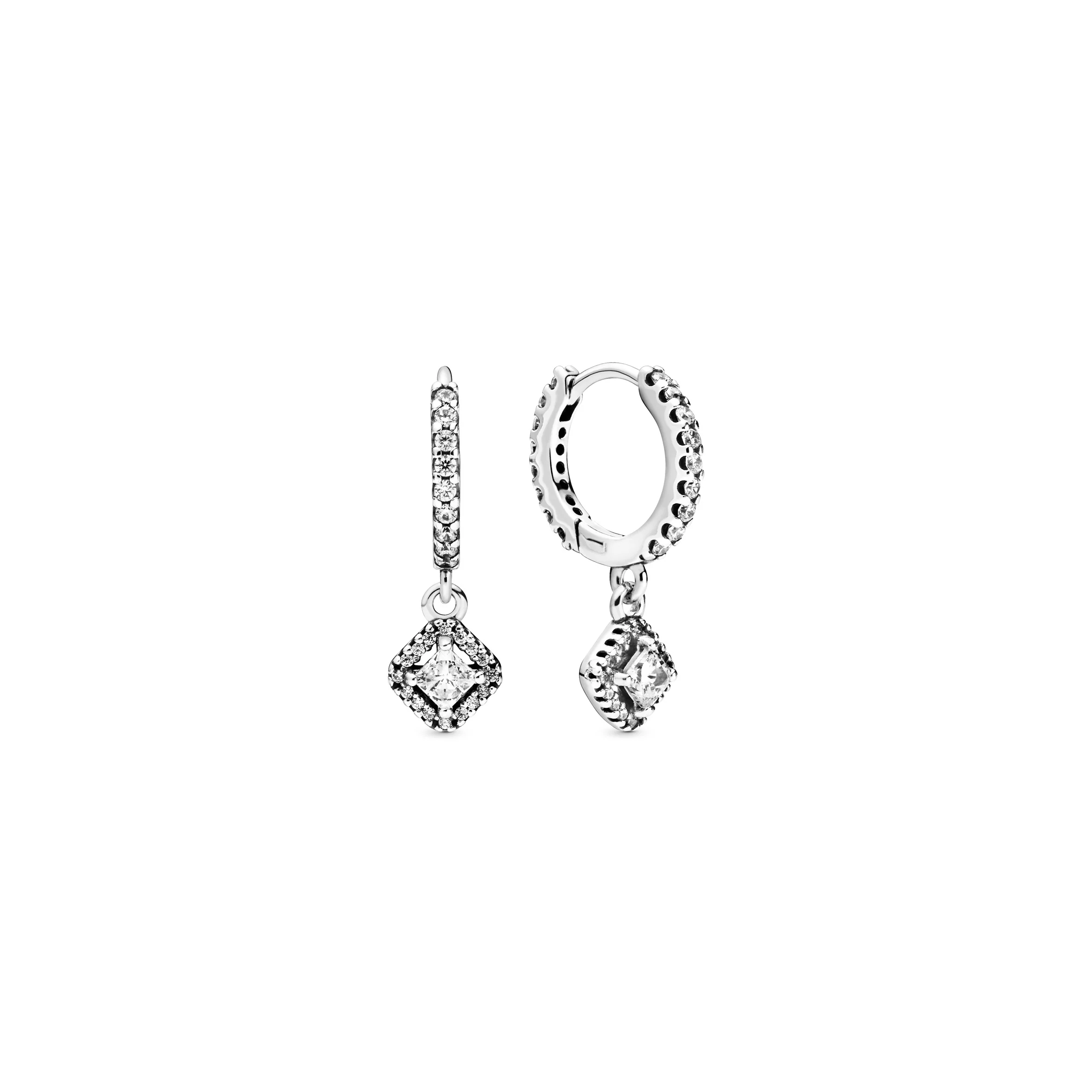 Sterling Silver Hoop Earrings With Clear Cubic Zirconia