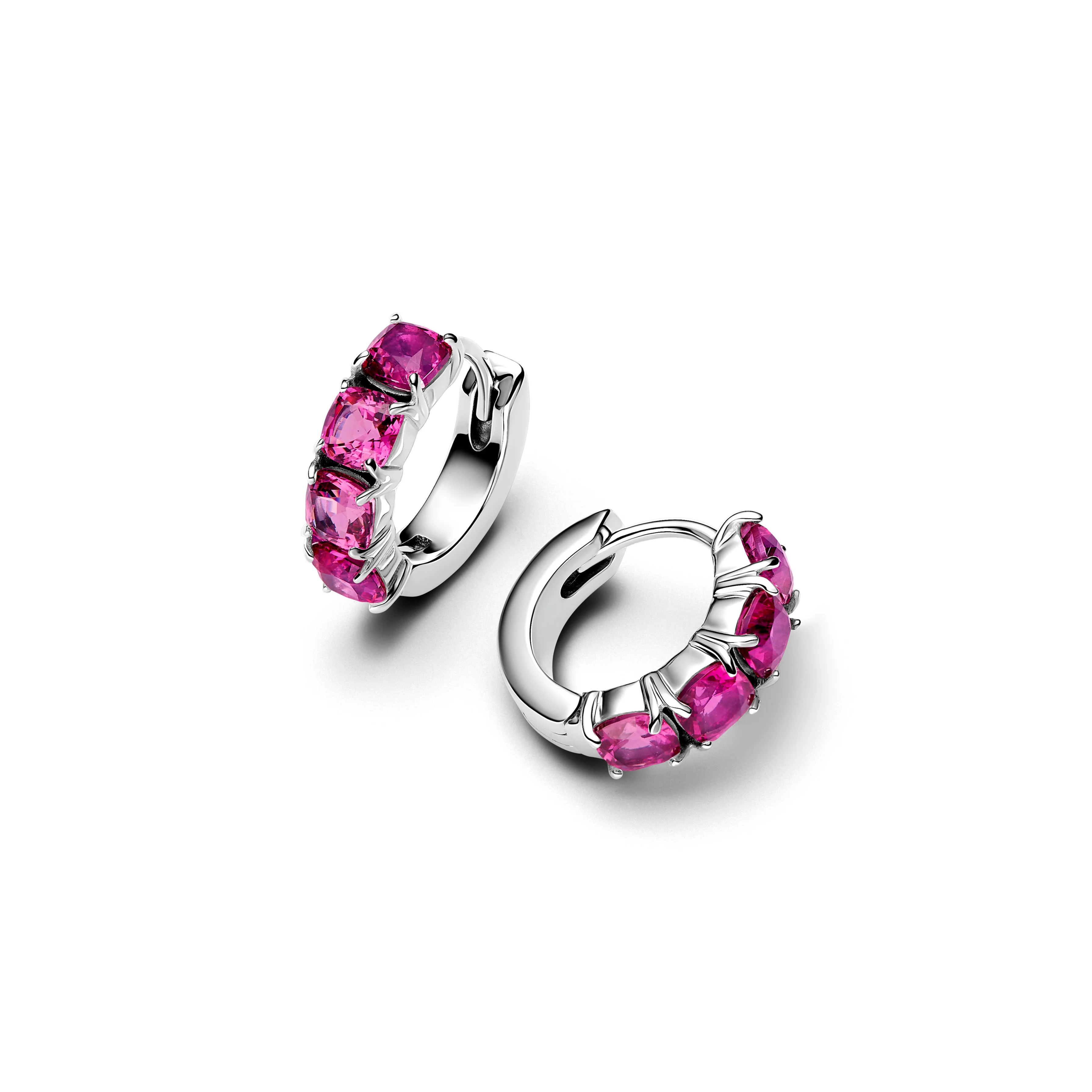 Sterling Silver Hoop Earrings With Phlox Pink Crystal - Image 3