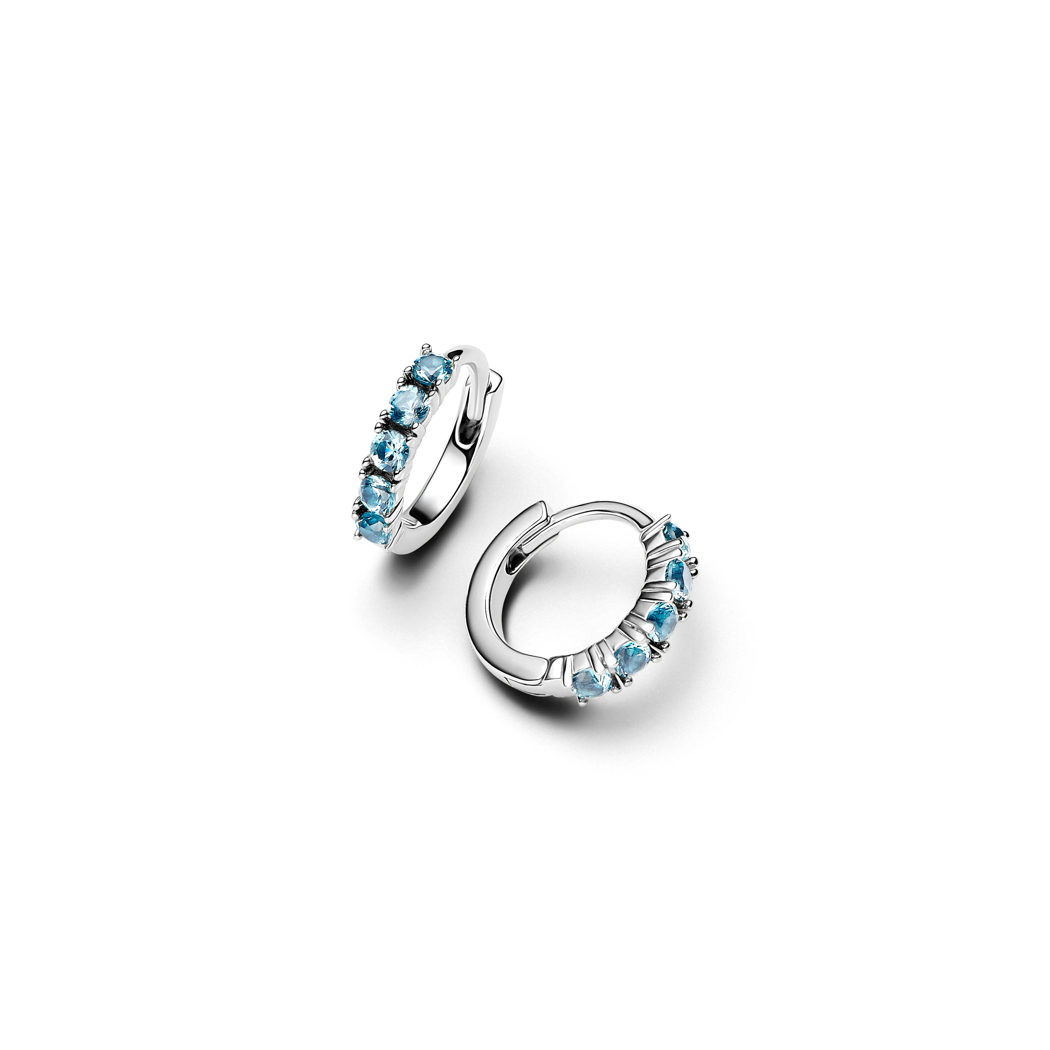 Sterling Silver Huggie Earrings With Aquamarine Blue Crystal - Image 3