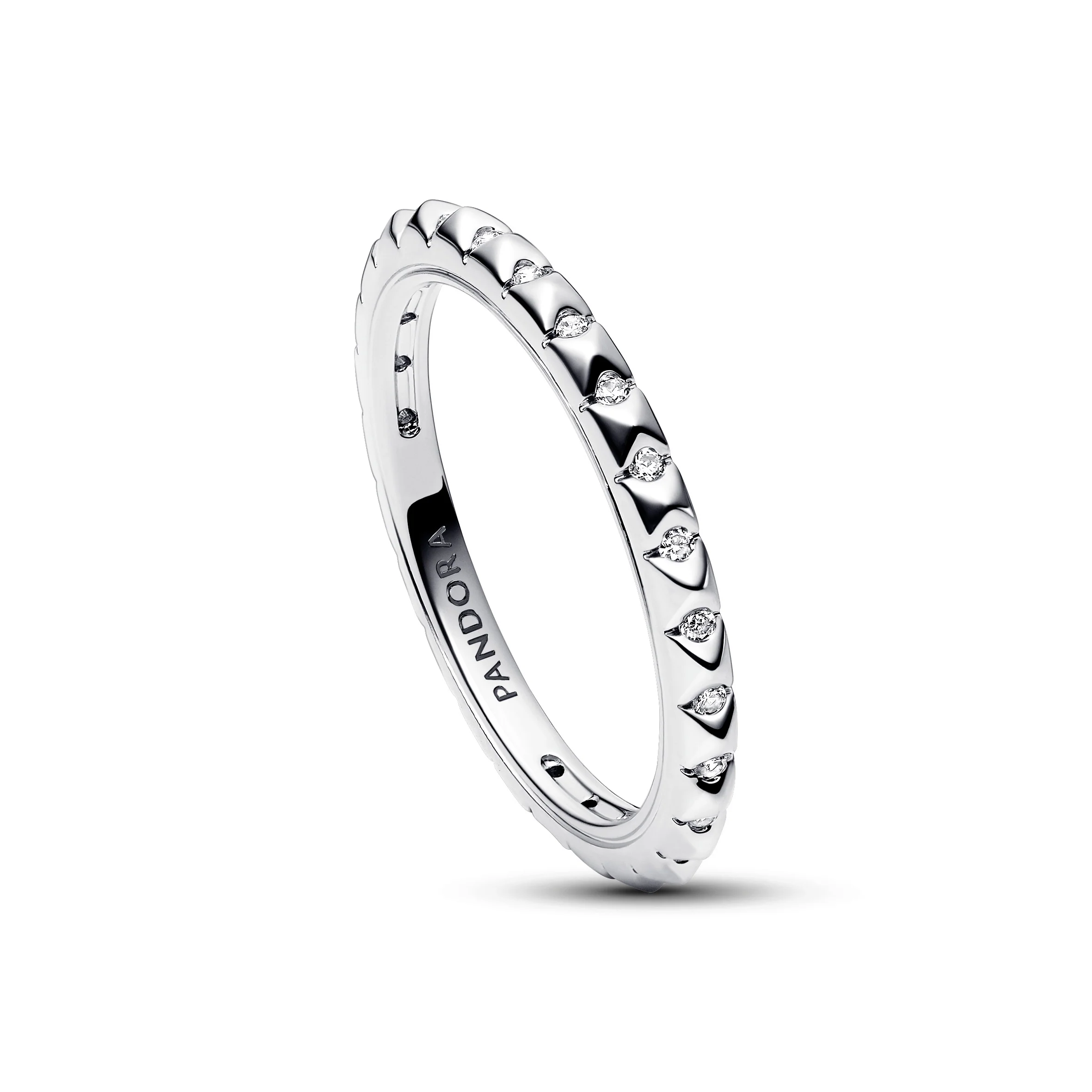 Sterling Silver Pyramid Studded Ring With Clear Cubic Zirconia - Image 3