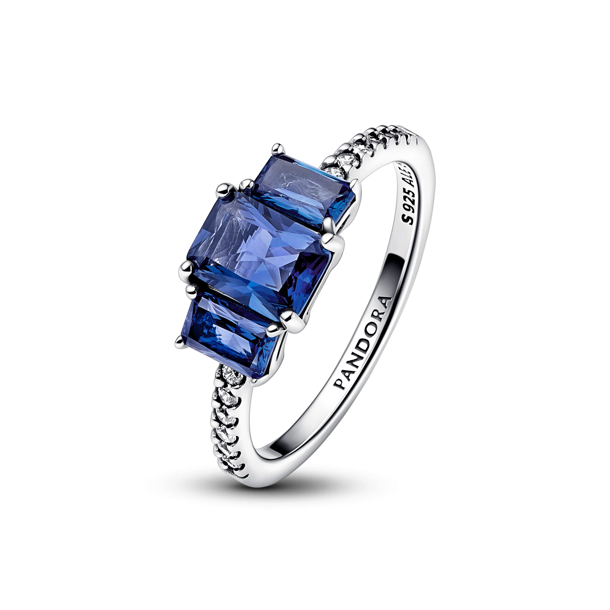 Sterling Silver Ring With Princess Blue Crystal And Clear Cubic Zirconia - Image 3