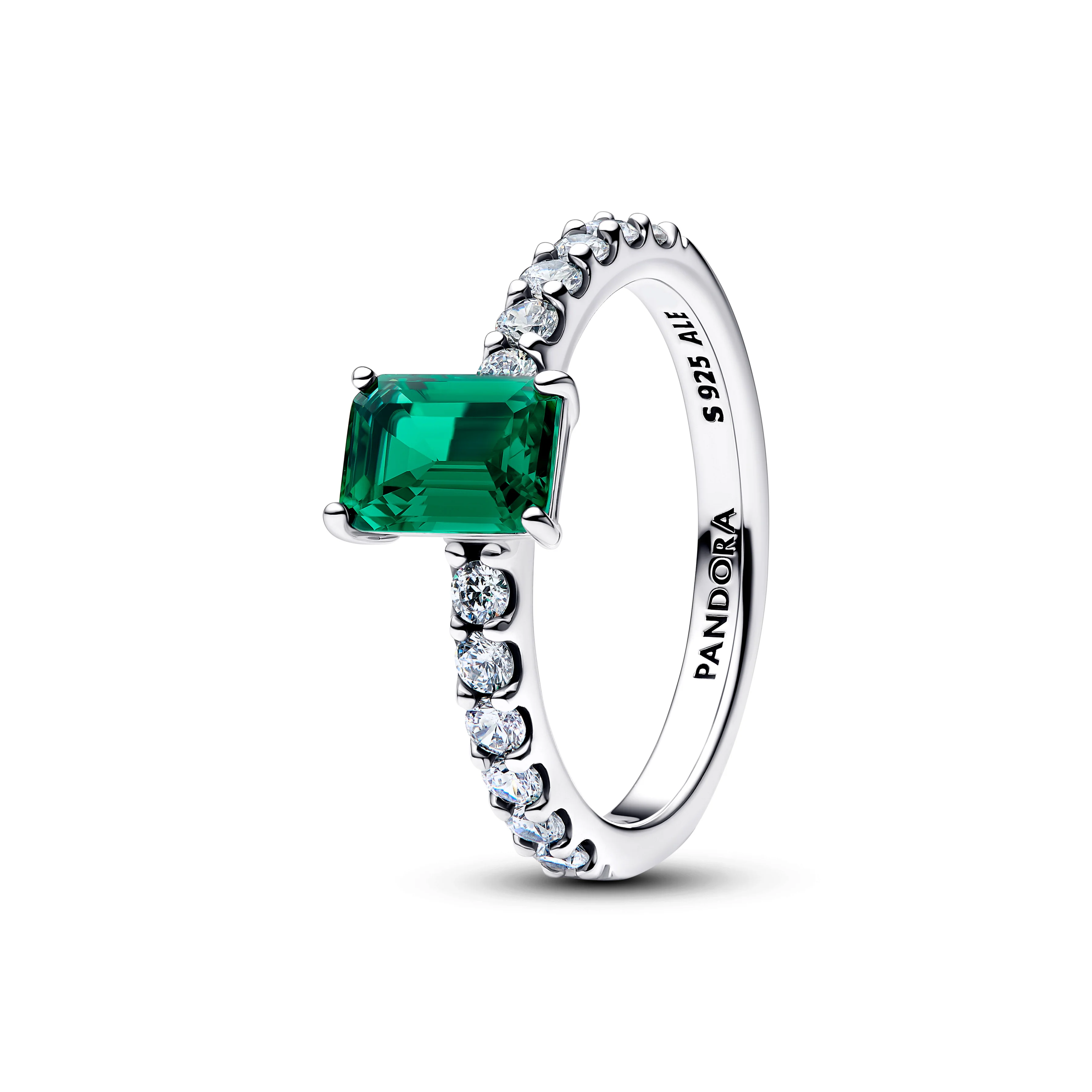 Sterling Silver Ring With Royal Green Crystal And Clear Cubic Zirconia