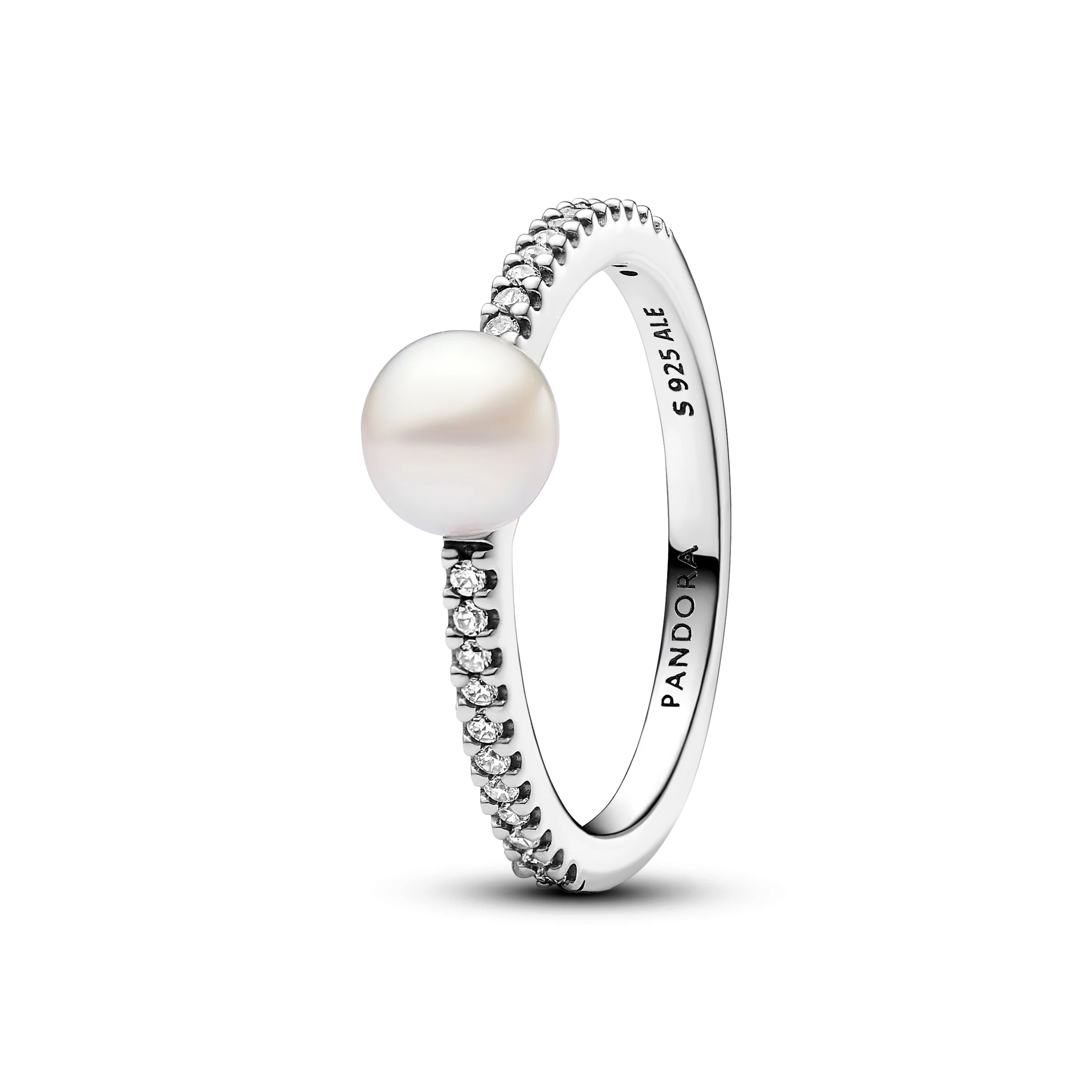 Sterling Silver Ring With White Treated Freshwater Cultured Pearl And Clear Cubic Zirconia - Image 2