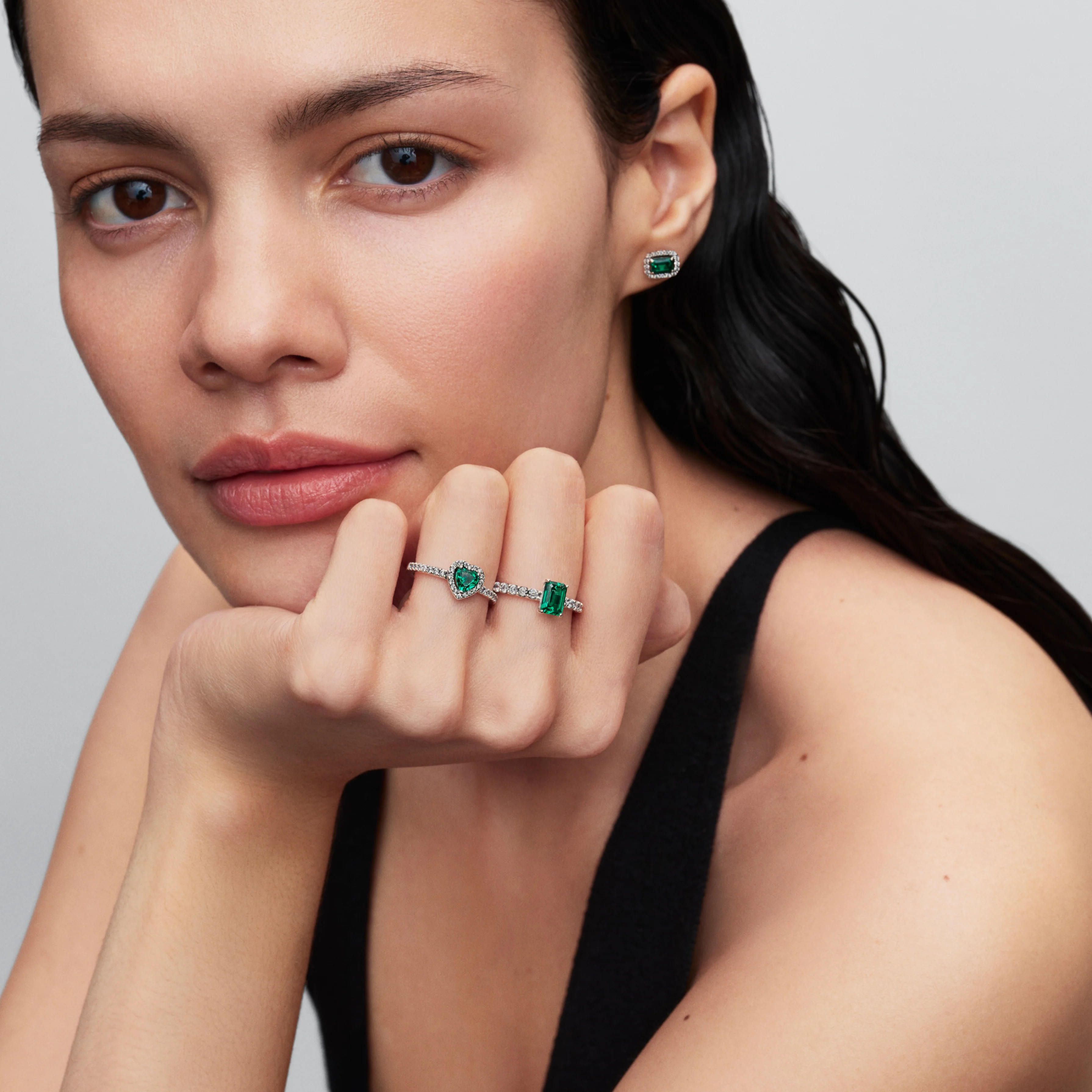 Sterling Silver Stud Earrings With Royal Green Crystal And Clear Cubic Zirconia - Image 3