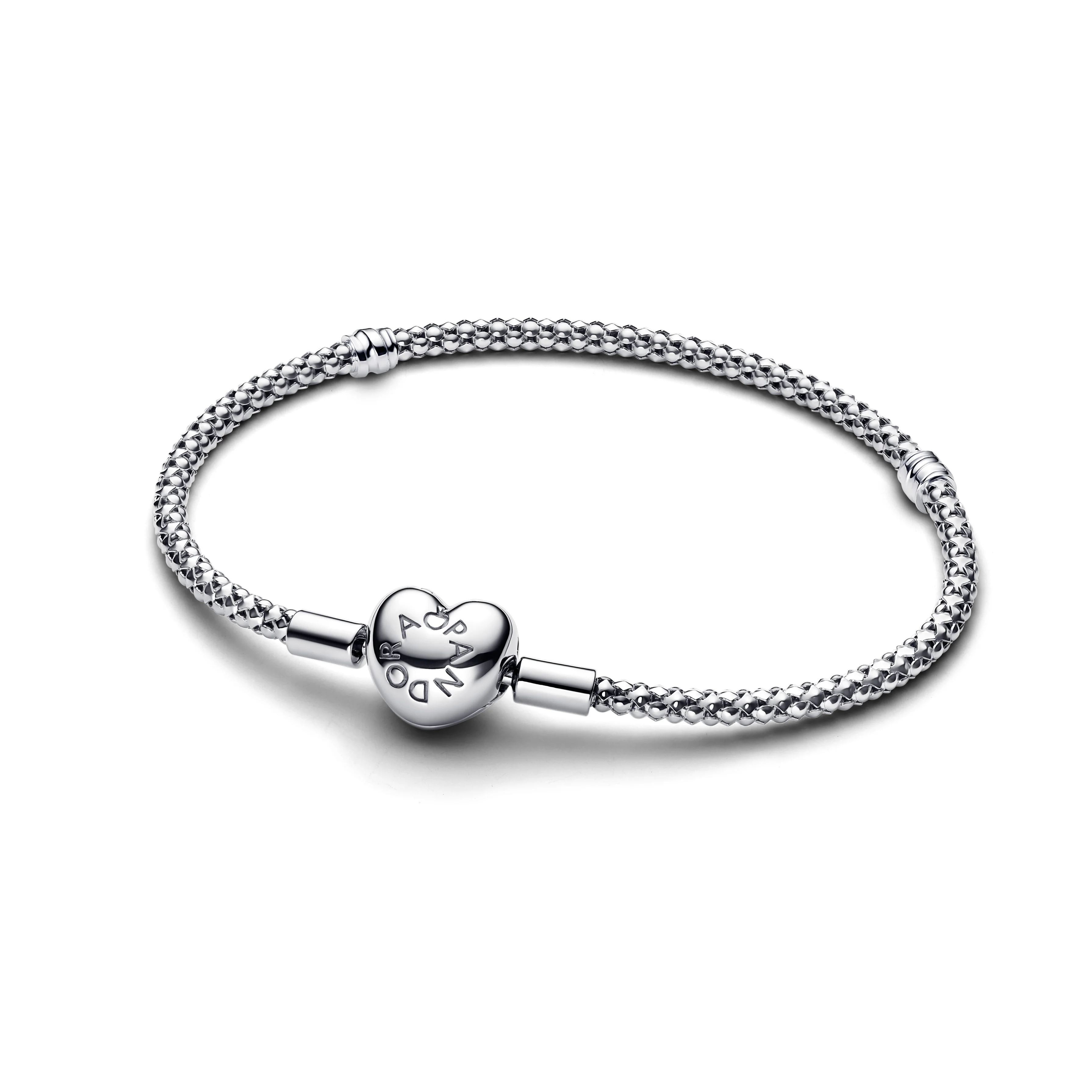 Sterling Silver Studded Chain Bracelet With Heart Clasp